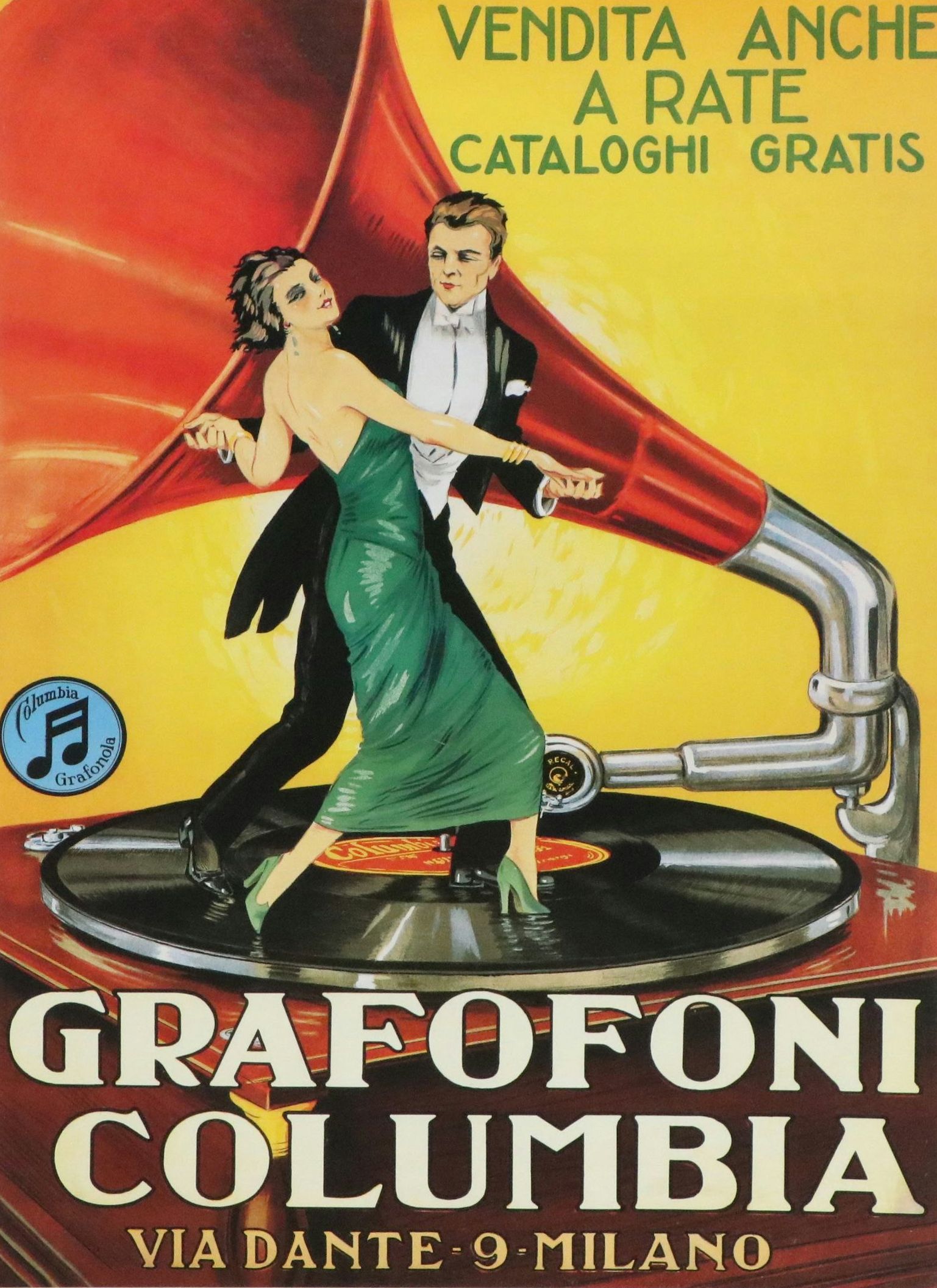 Vintage Reproduction Offset Litho Poster "Grafofoni Columbia (Circa 1920)," 1998