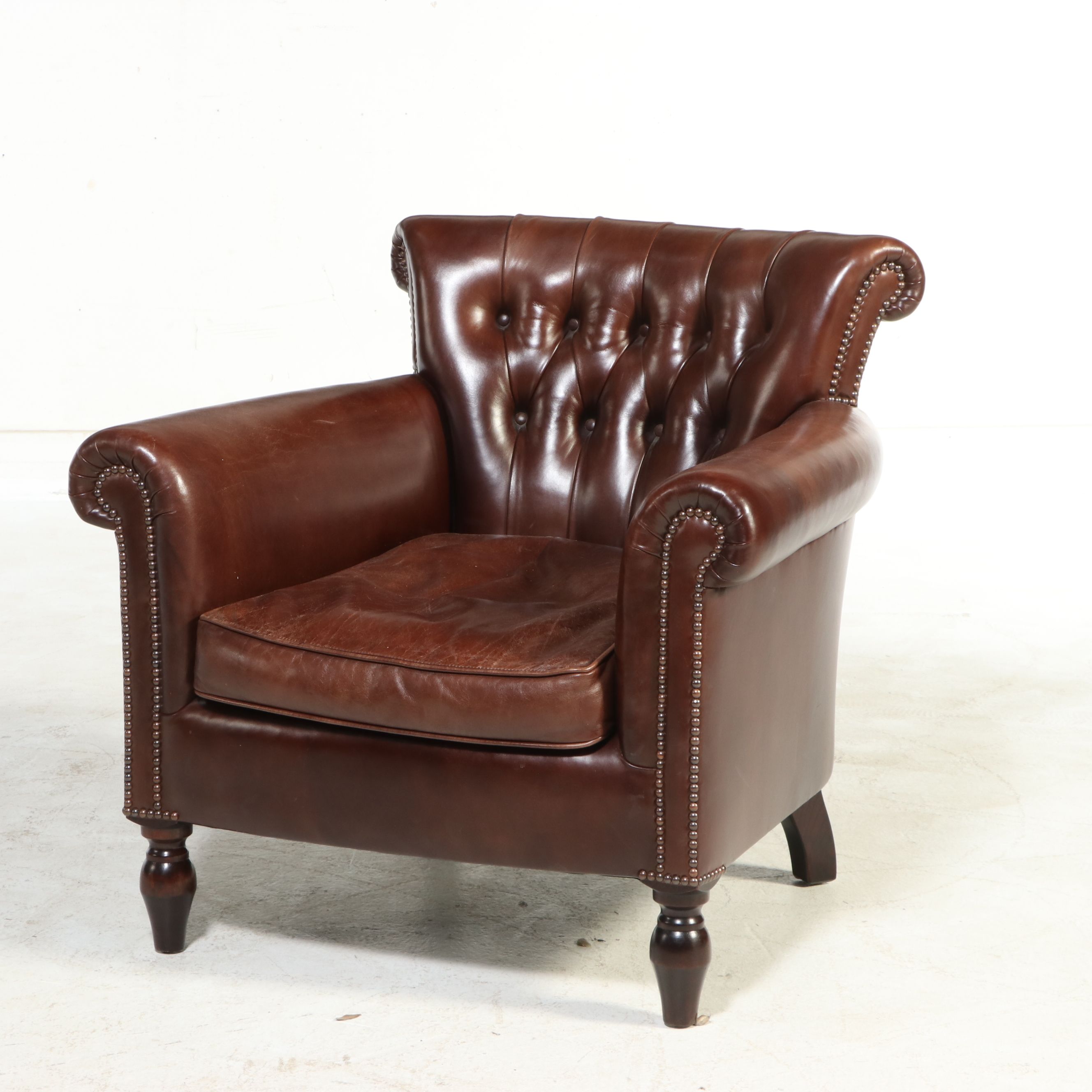 Pair of George Smith Edwardian Style Tufted Leather Library Chairs