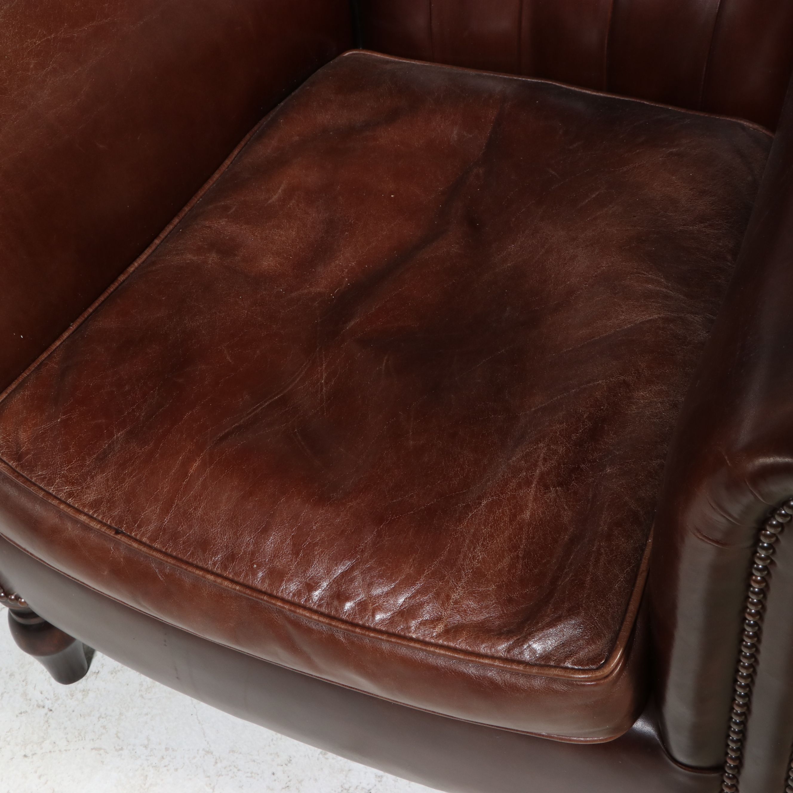 Pair of George Smith Edwardian Style Tufted Leather Library Chairs