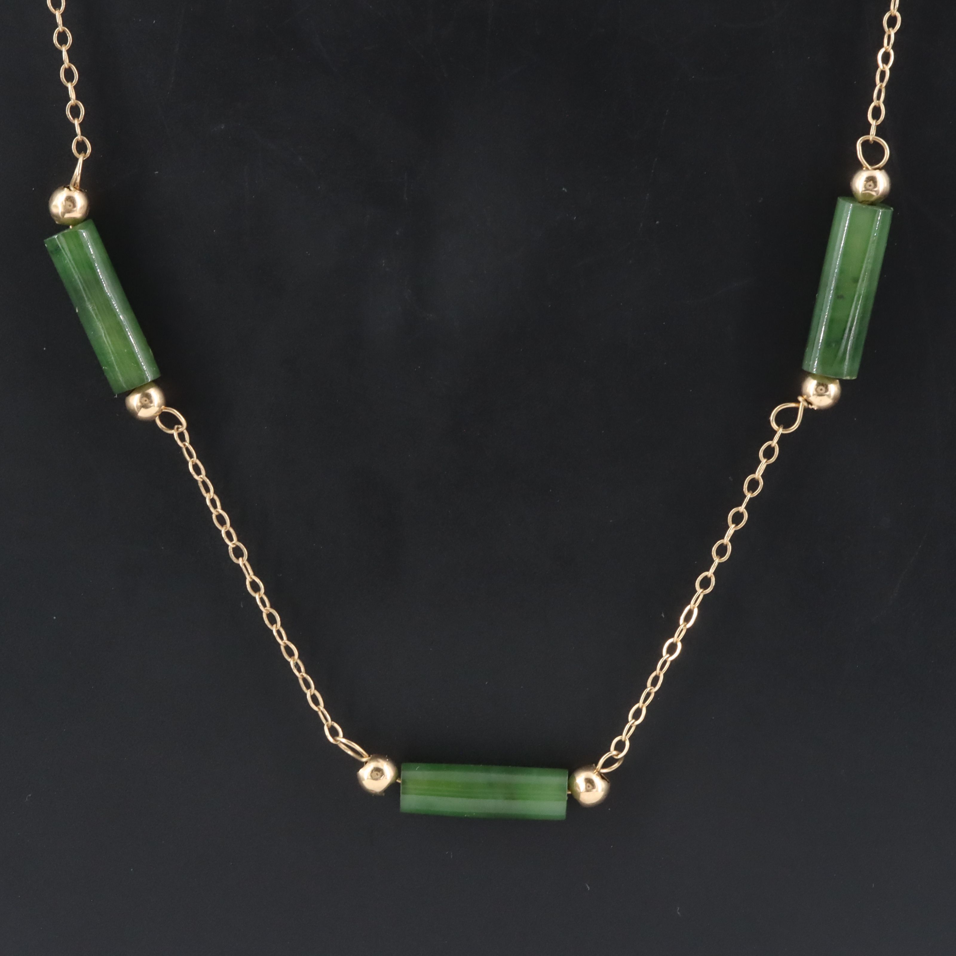 14K Nephrite Station Chain Necklace