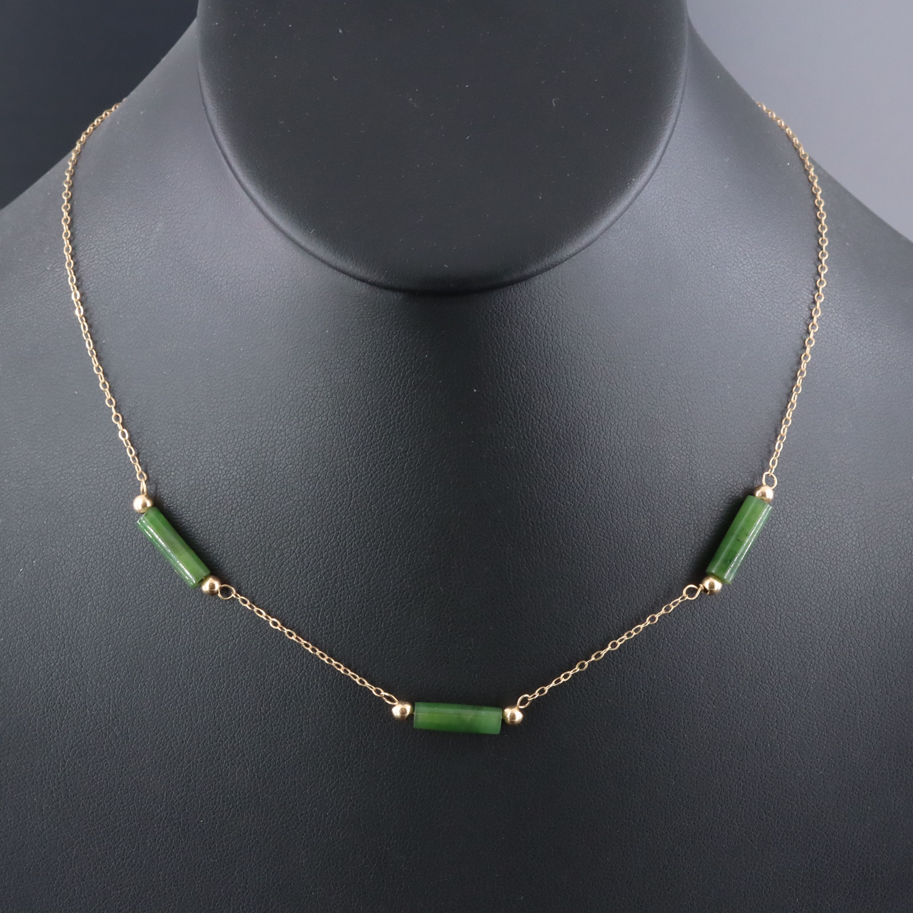 14K Nephrite Station Chain Necklace