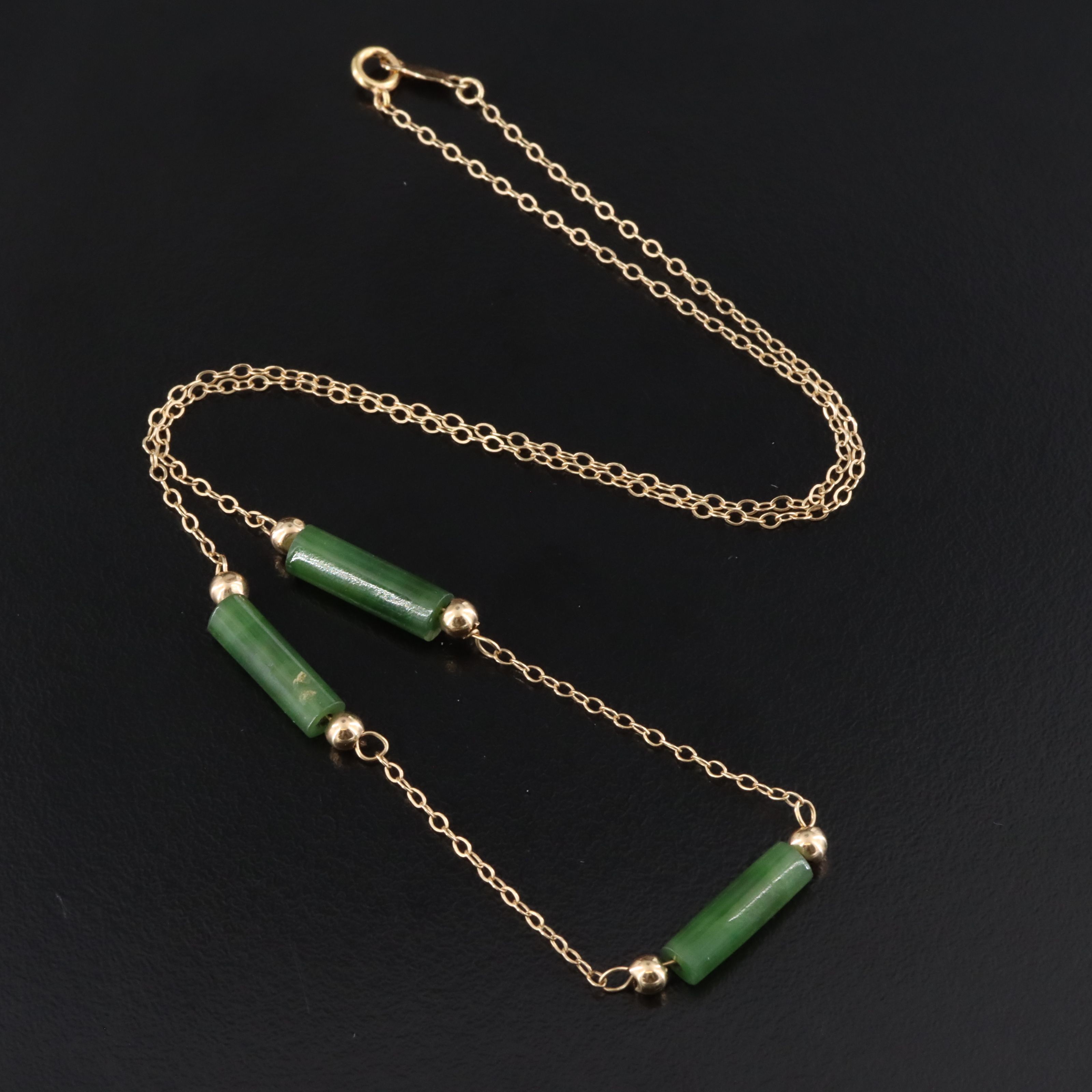 14K Nephrite Station Chain Necklace