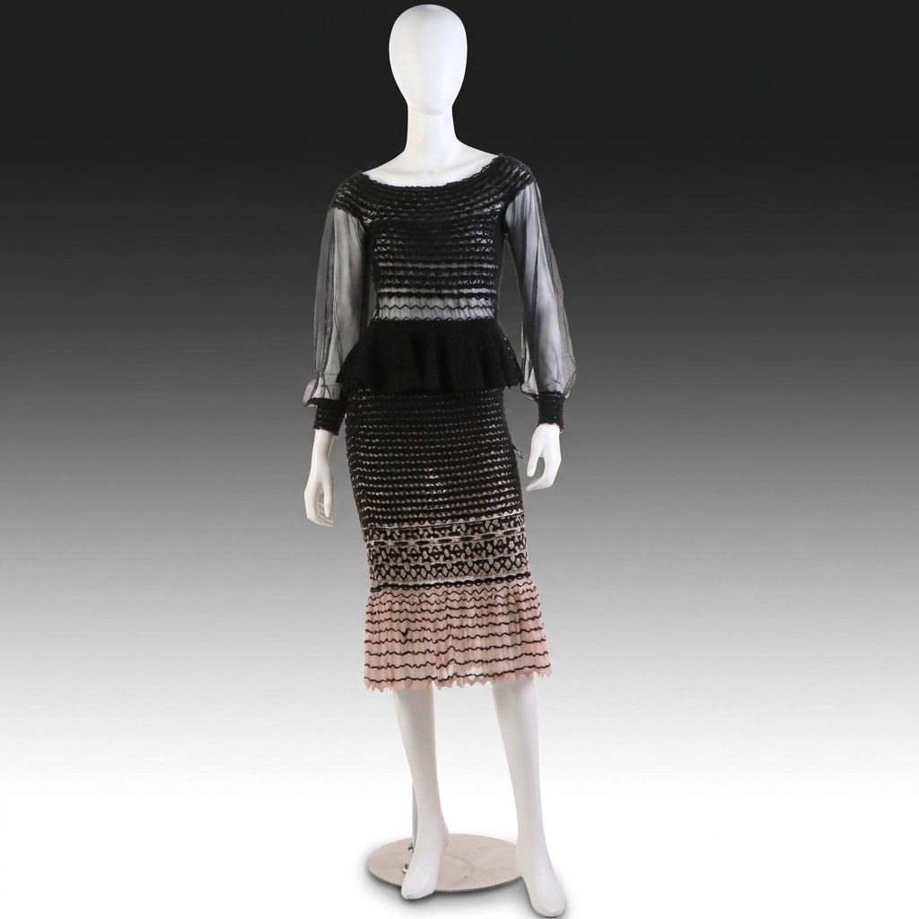 Alexander McQueen Off-Shoulder Peplum Dress in Black/Pink Macramé Stitch Tulle