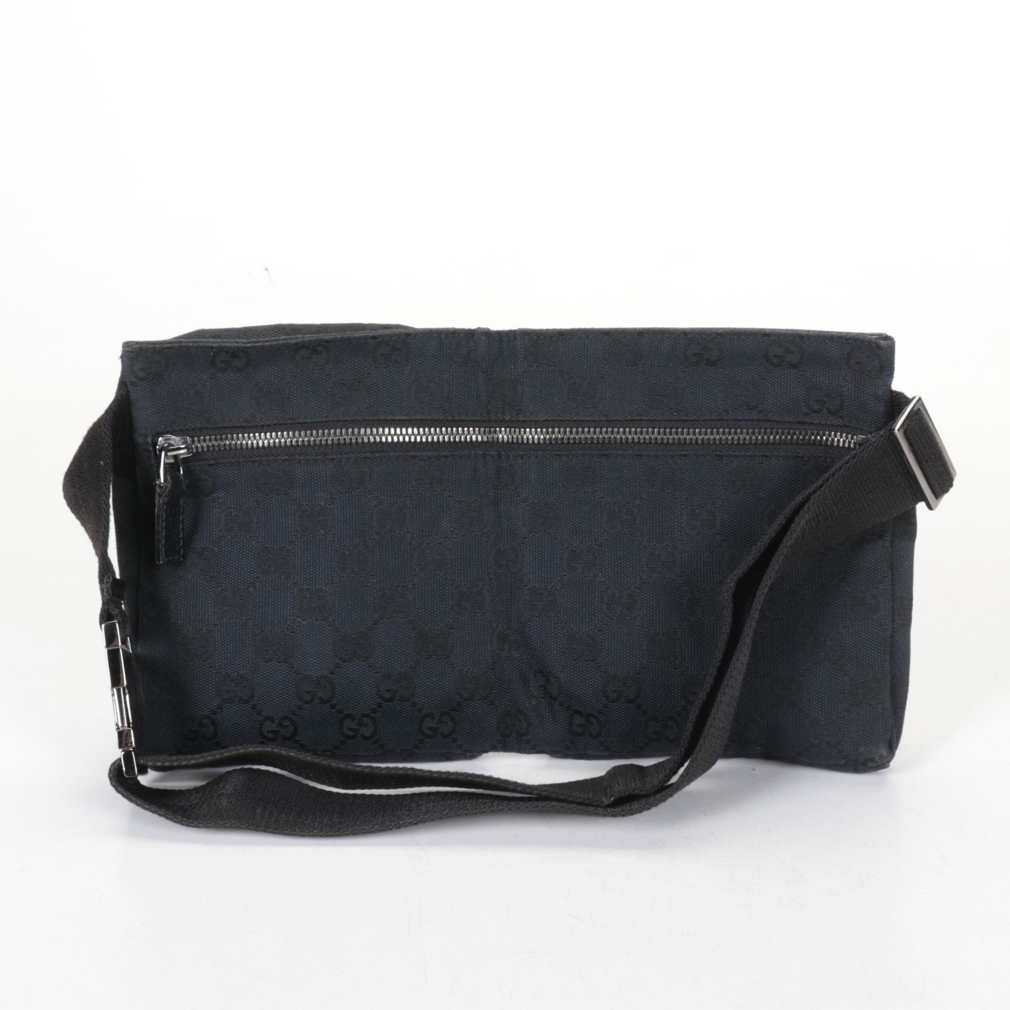 Gucci Double Pocket Belt Bag in Black GG Canvas and Leather