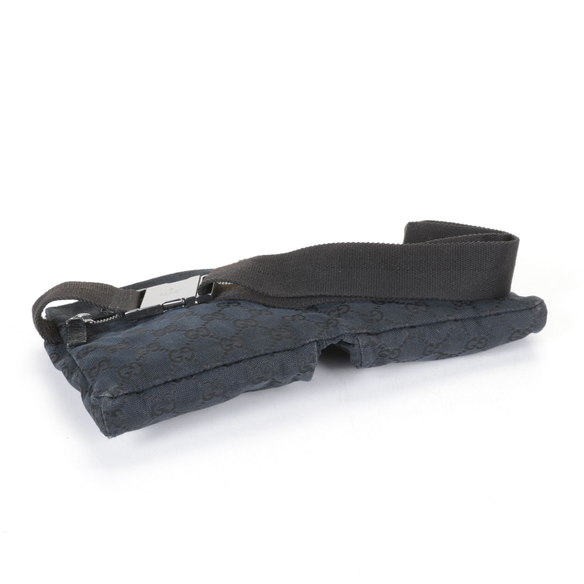 Gucci Double Pocket Belt Bag in Black GG Canvas and Leather