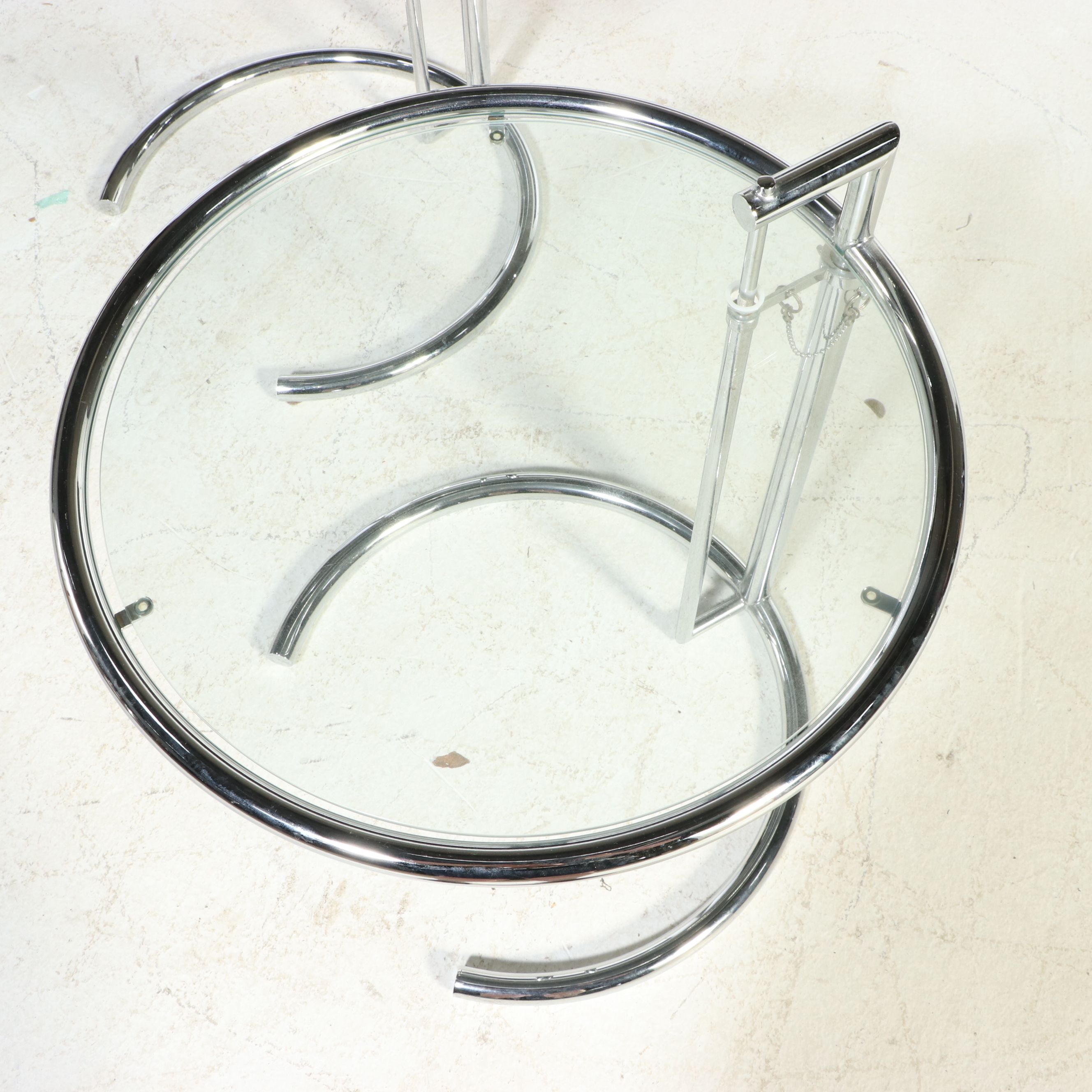 Pair of Eileen Gray Style Adjustable Chrome and Glass Side Tables