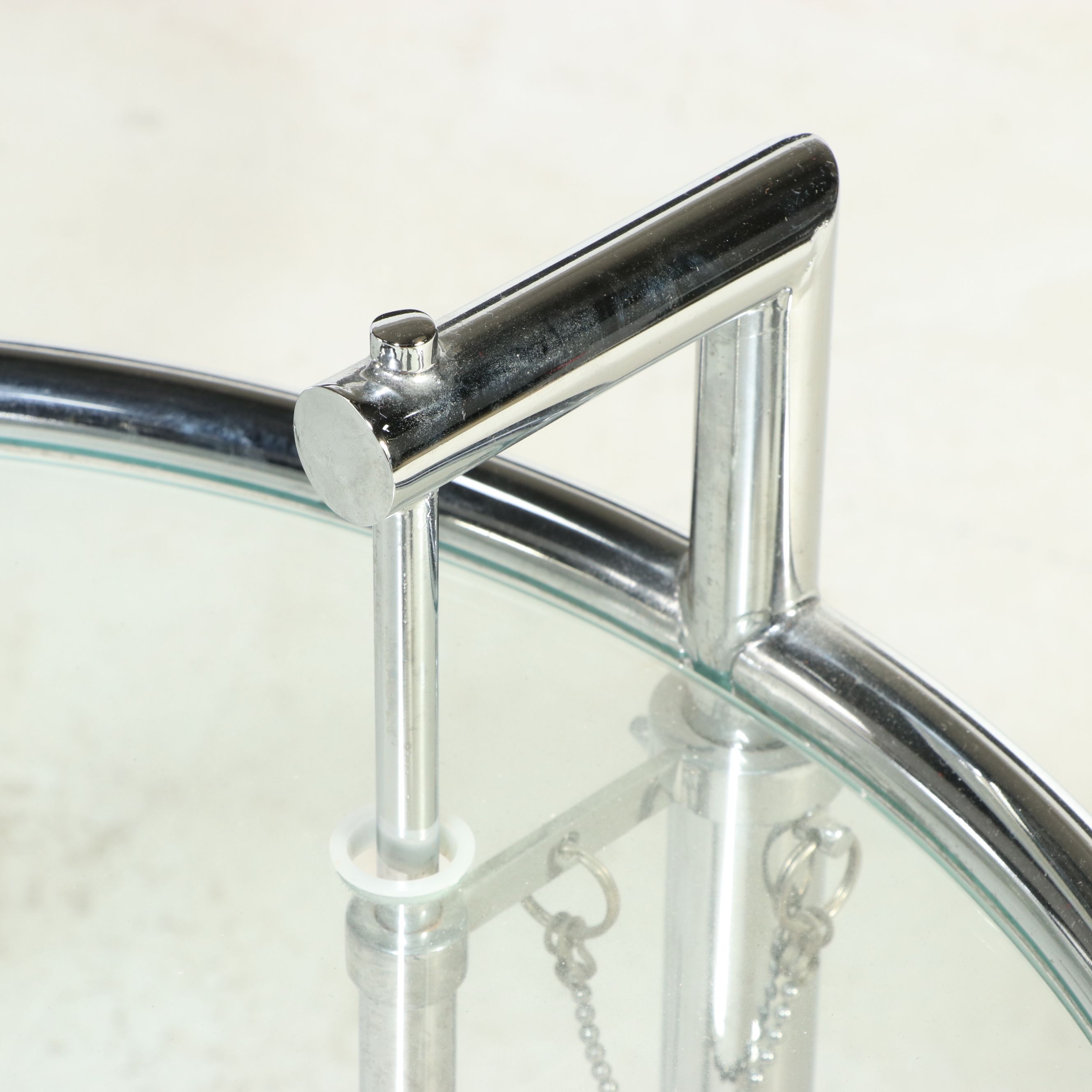 Pair of Eileen Gray Style Adjustable Chrome and Glass Side Tables