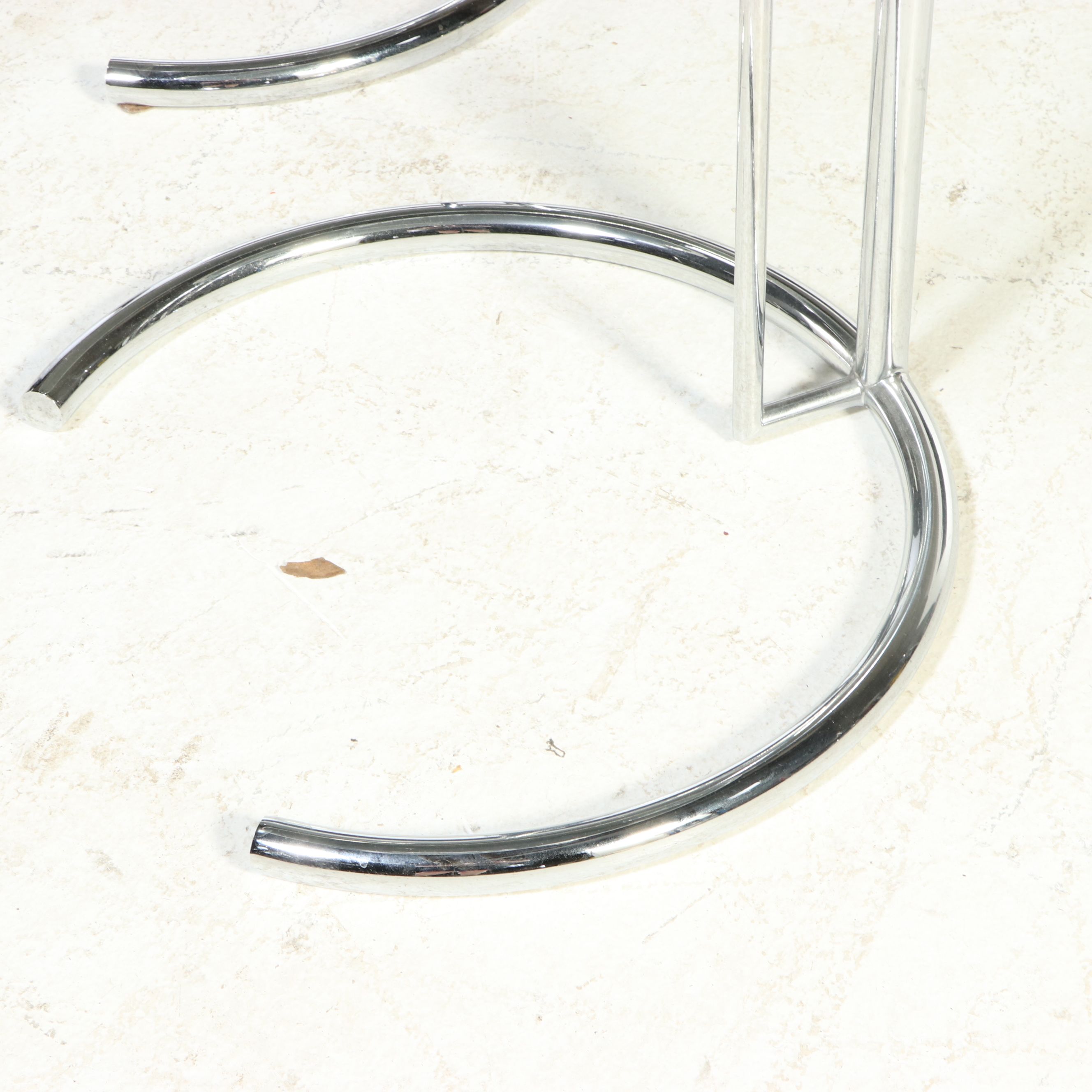 Pair of Eileen Gray Style Adjustable Chrome and Glass Side Tables