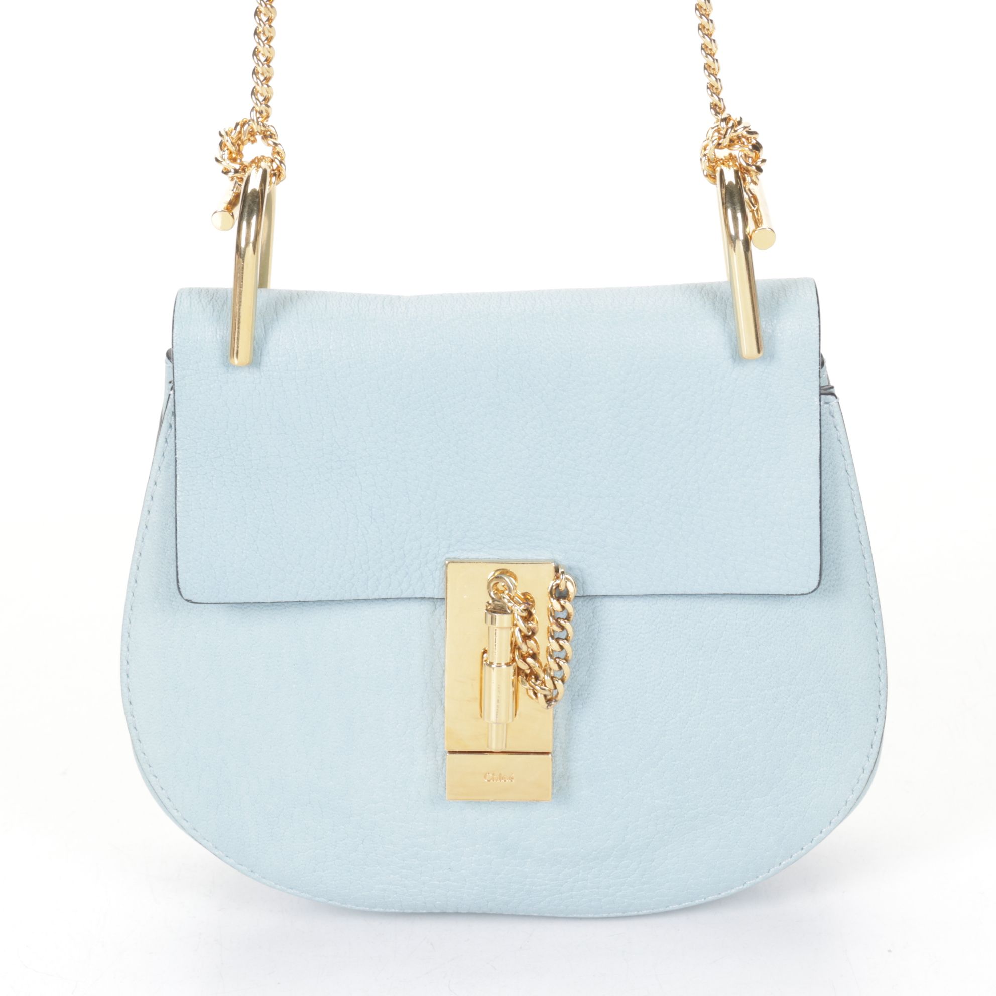 Chloé Mini Drew Crossbody Bag in Baby Blue Goatskin Leather