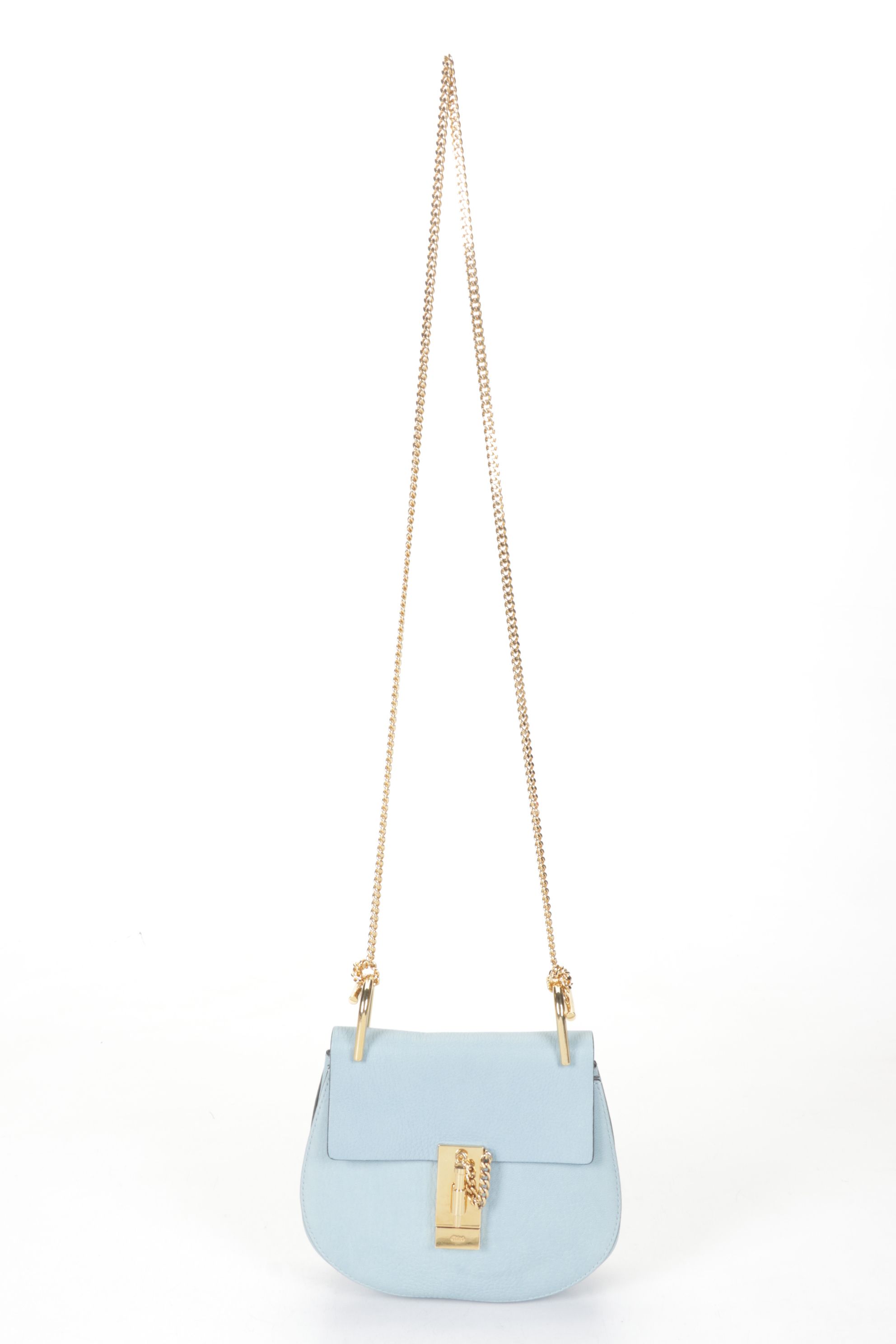 Chloé Mini Drew Crossbody Bag in Baby Blue Goatskin Leather