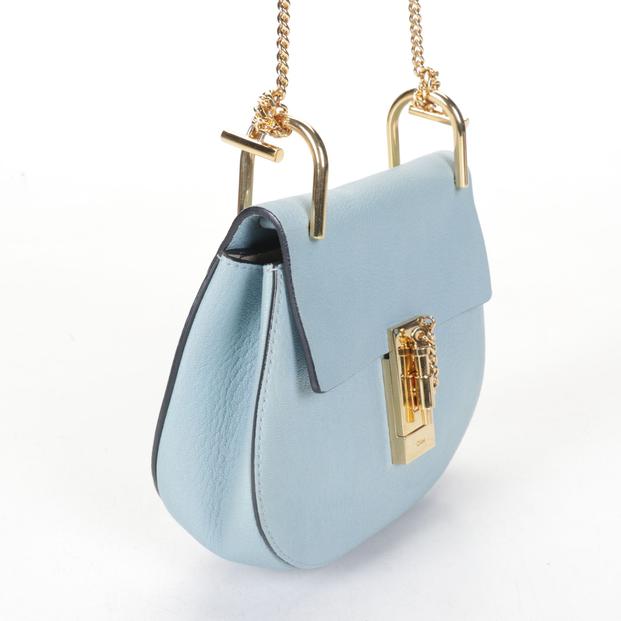 Chloé Mini Drew Crossbody Bag in Baby Blue Goatskin Leather