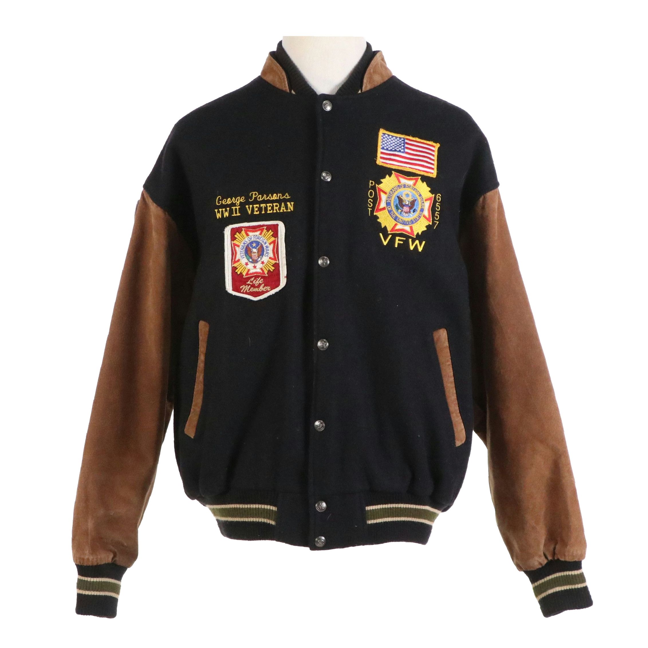 Men's Sumac Wool/Suede Varsity Jacket with VFW Patches