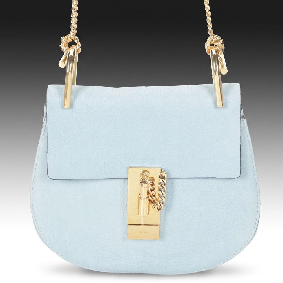 Chloé Mini Drew Crossbody Bag in Baby Blue Goatskin Leather
