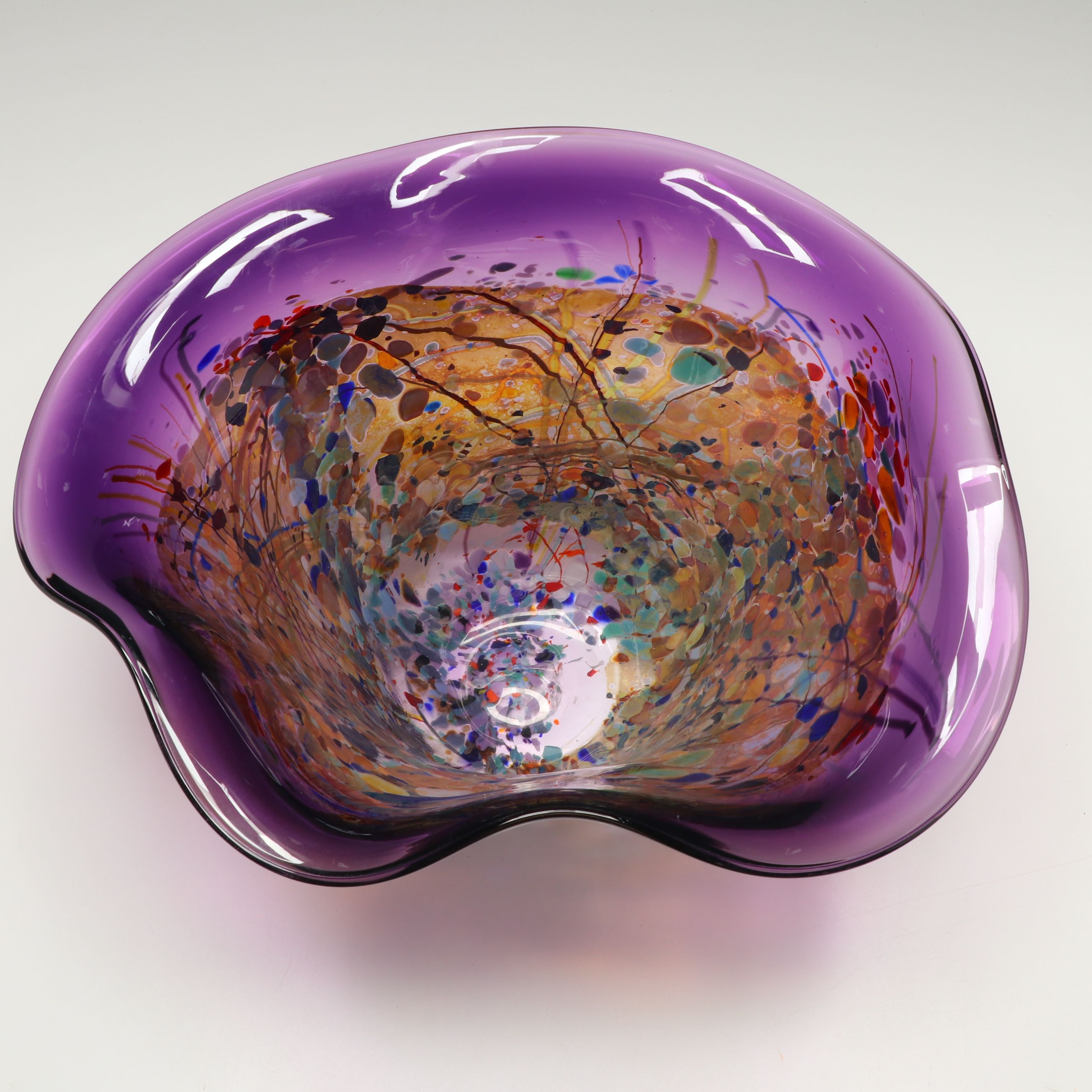 Murano Style Handblown Multicolored Confetti Art Glass Bowl