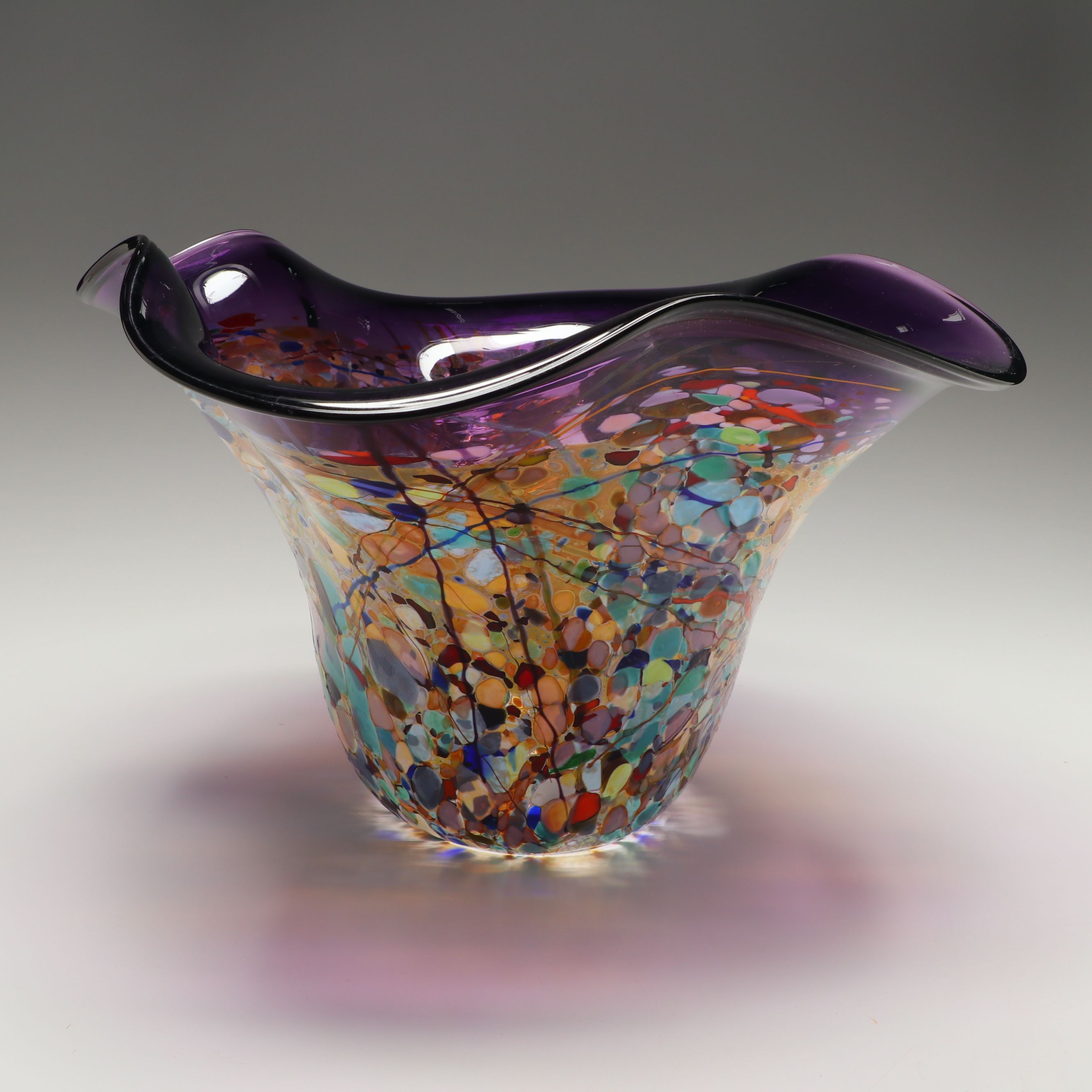 Murano Style Handblown Multicolored Confetti Art Glass Bowl