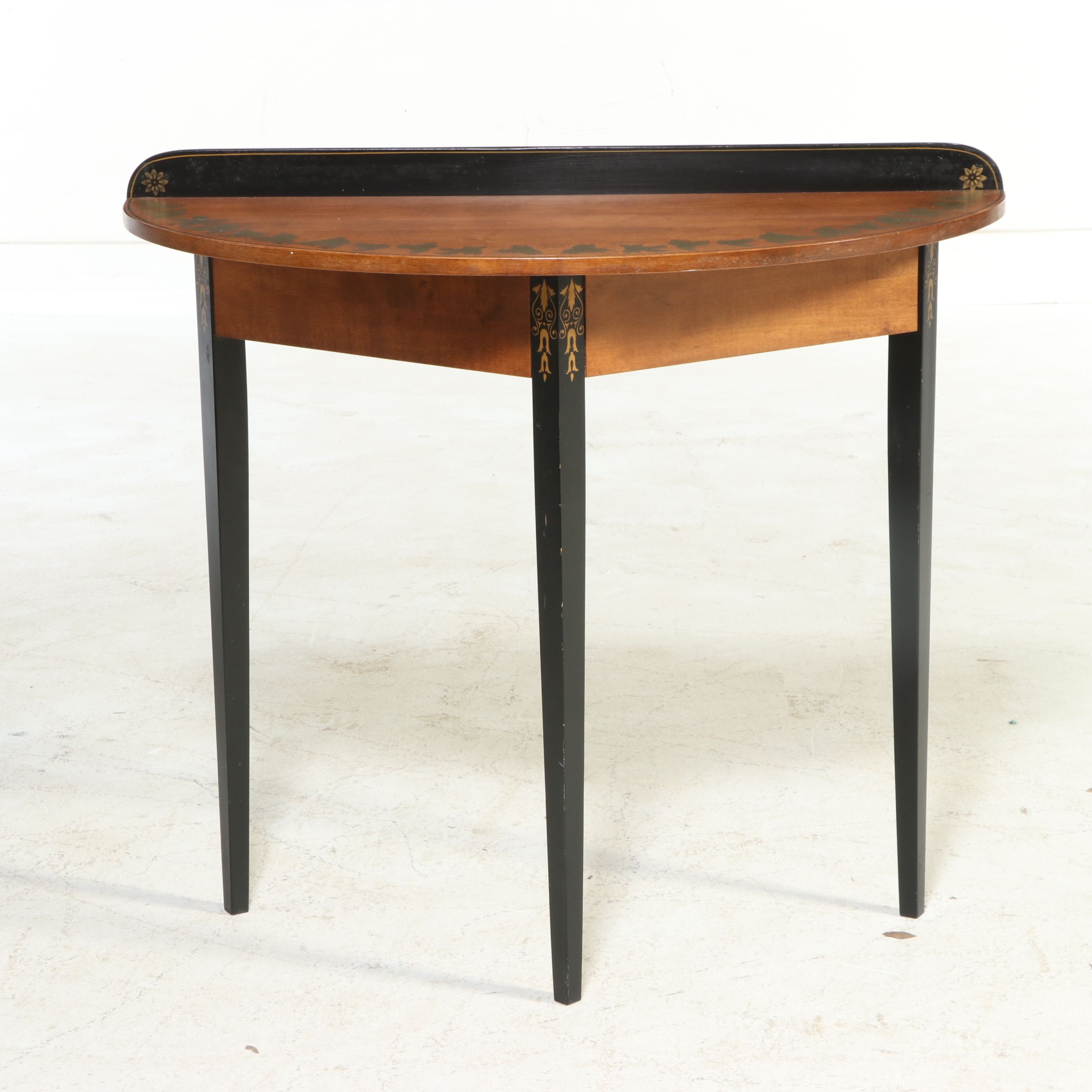 L. Hitchcock Stenciled Demilune Console Table, Late 20th Century