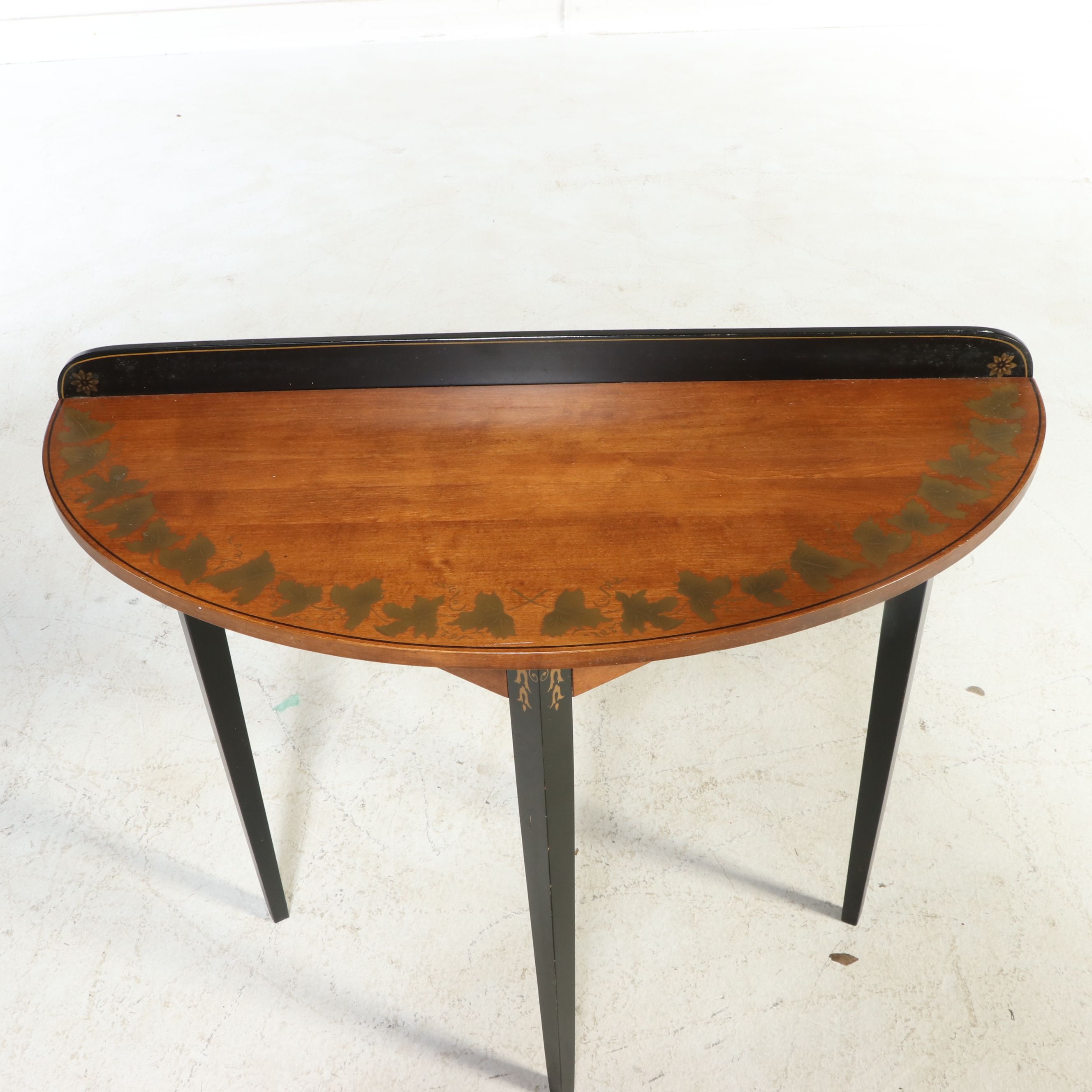 L. Hitchcock Stenciled Demilune Console Table, Late 20th Century