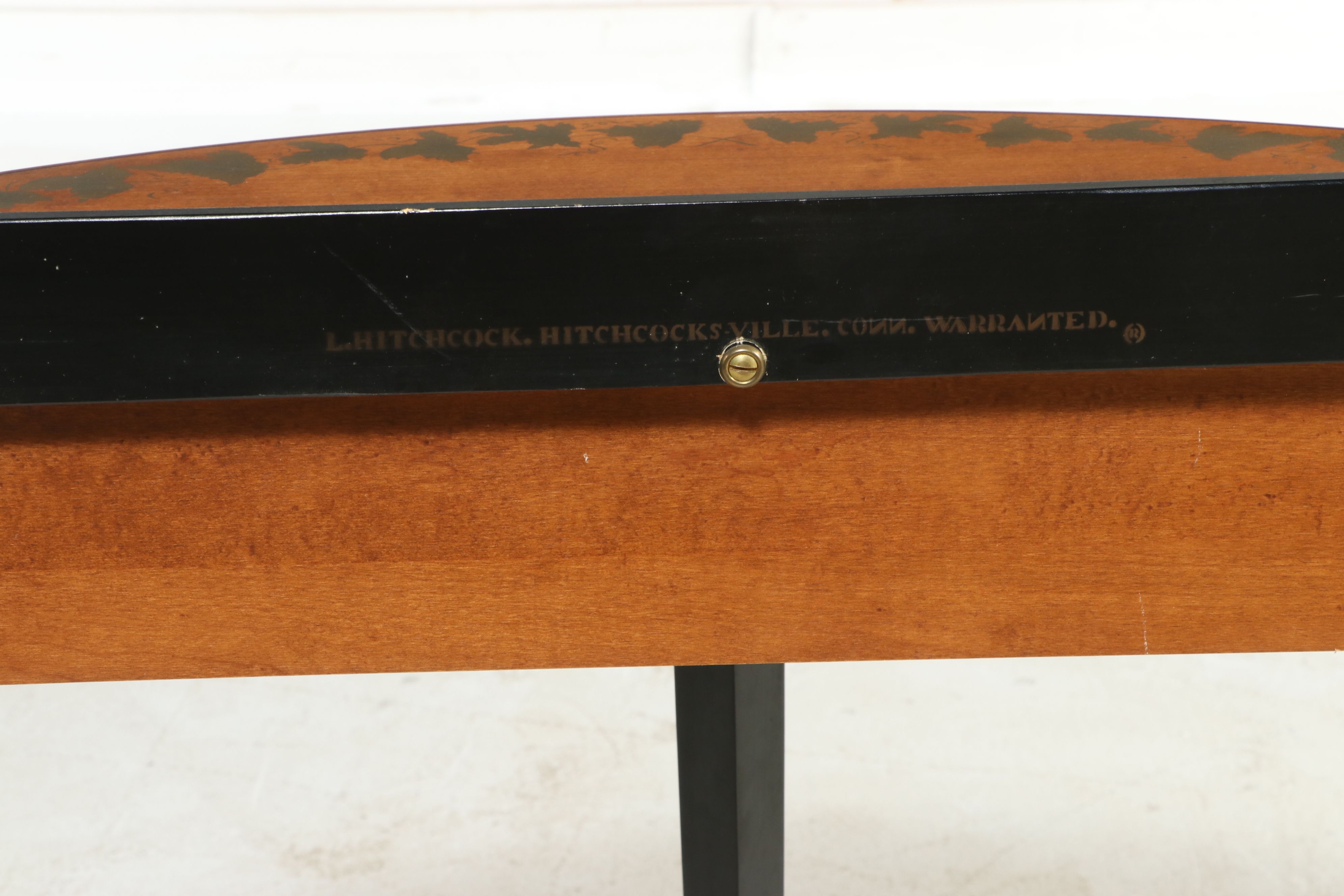 L. Hitchcock Stenciled Demilune Console Table, Late 20th Century