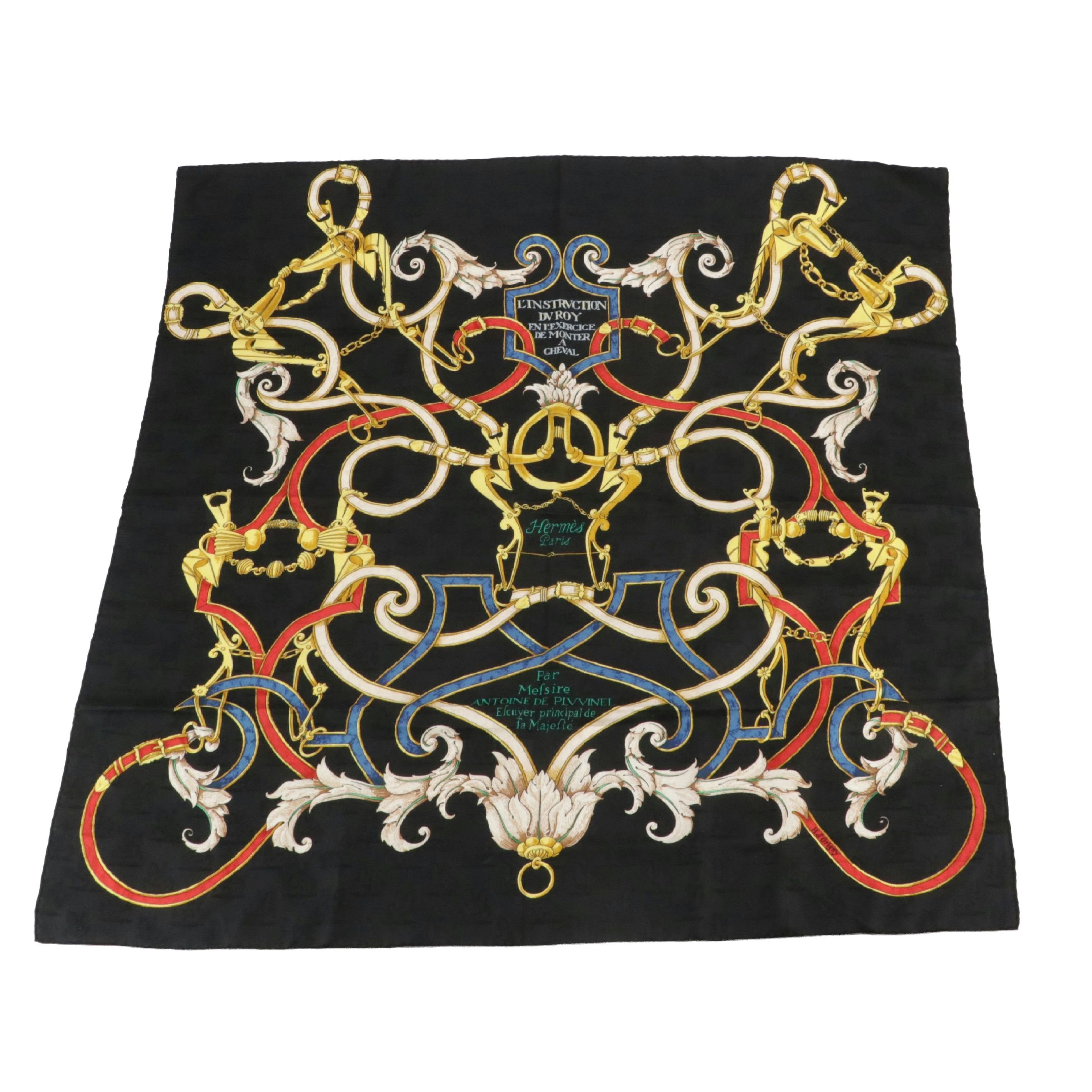 Hermès "L'Instruction du Roy en l'Exercice..." Scarf 90 in Horse Silk Jacquard