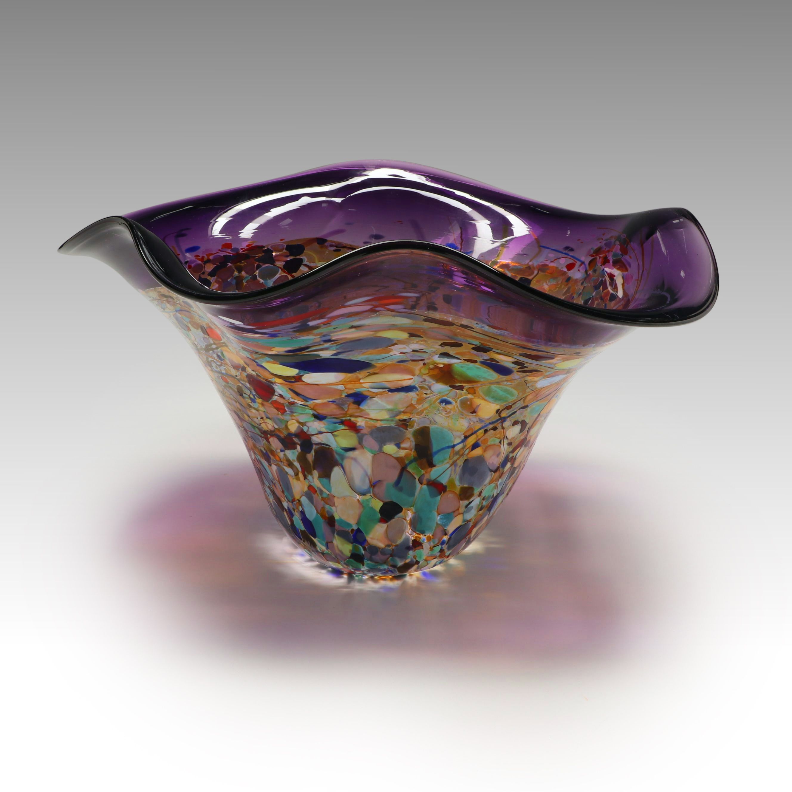Murano Style Handblown Multicolored Confetti Art Glass Bowl