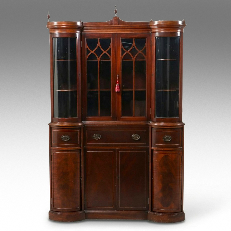 Federal Style Mahogany Breakfront Secretary Cabinet, Mid-20th Century
