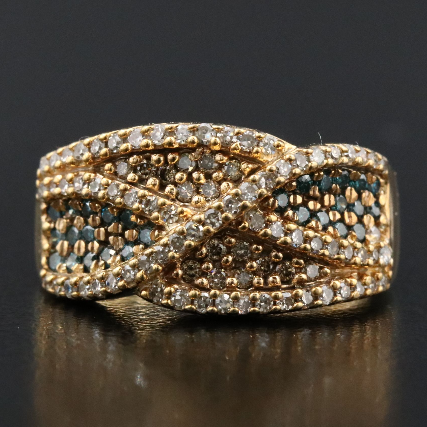 10K 0.69 CTW Diamond Pavé Ring with Fancy Blue and Brown