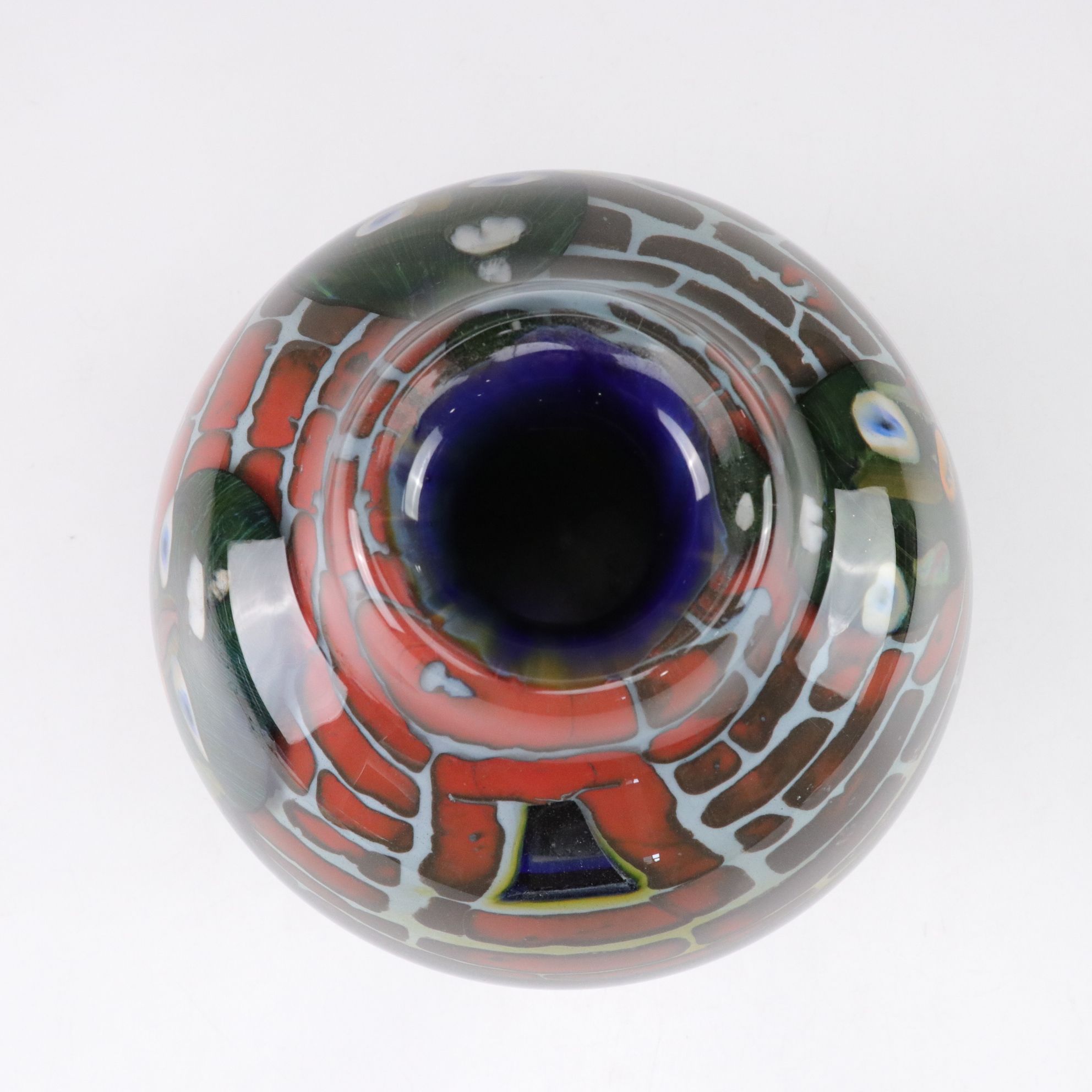 Steve Tobin Abstract Face & Brick Wall Motif Studio Art Glass Vase, 1981