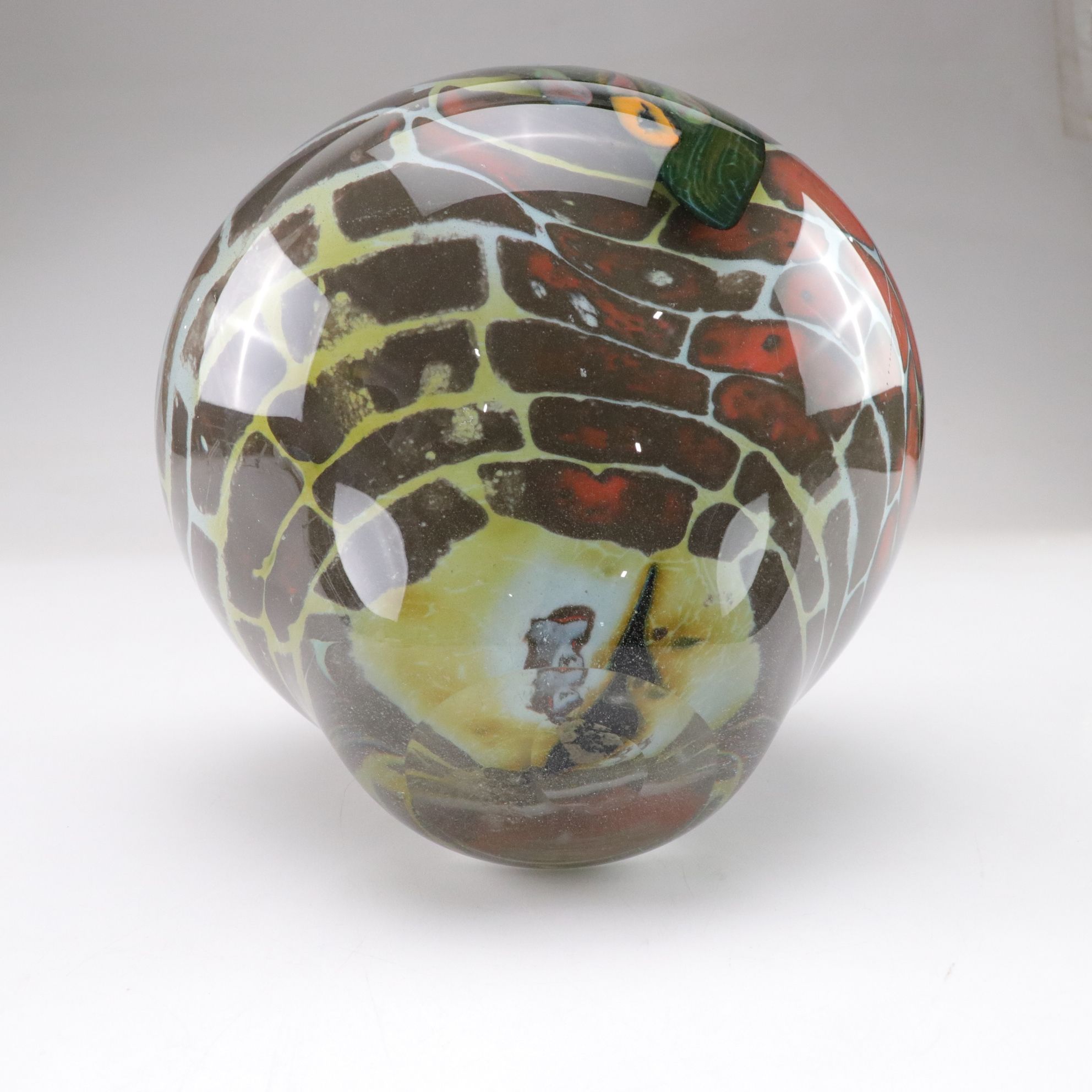 Steve Tobin Abstract Face & Brick Wall Motif Studio Art Glass Vase, 1981