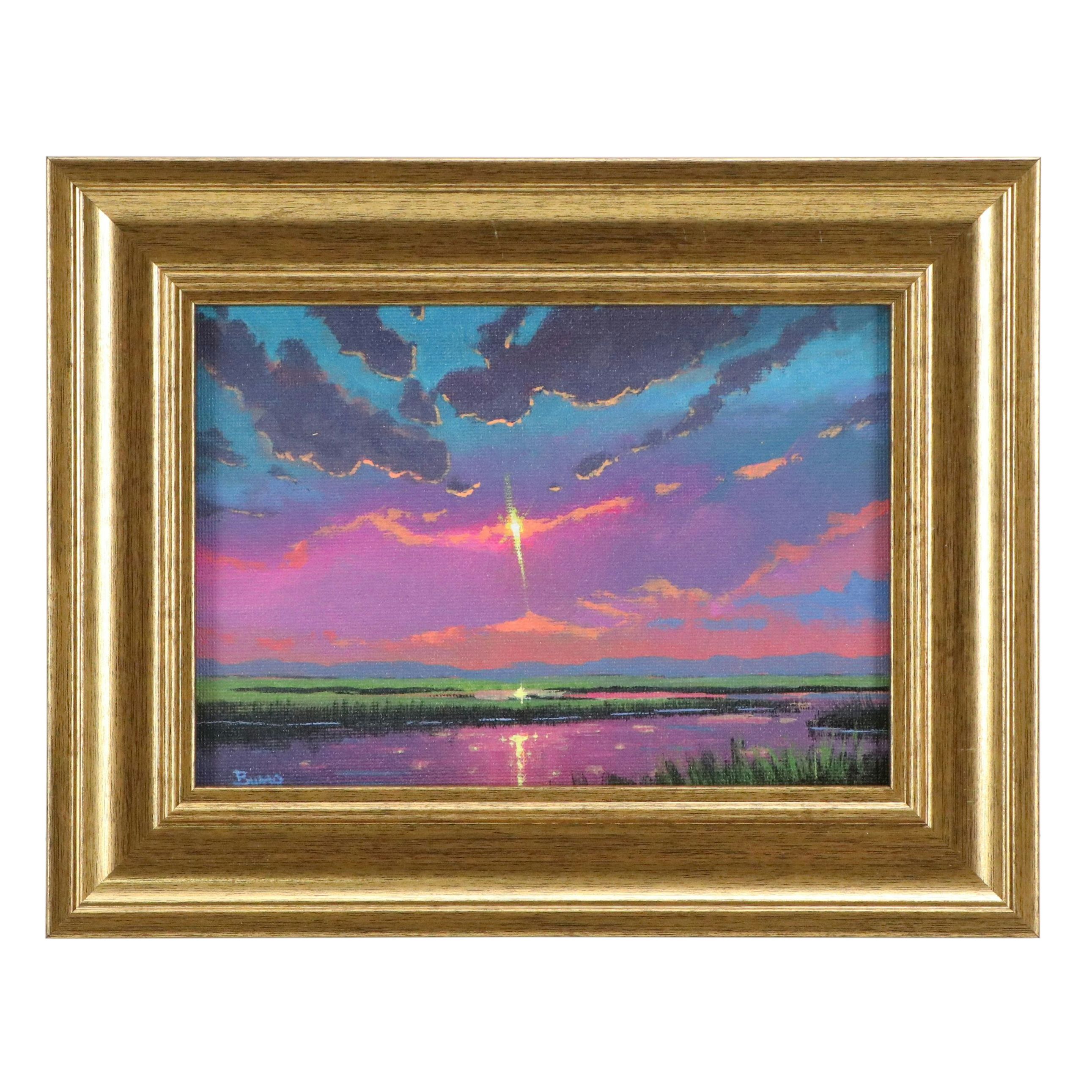 Douglas "Bumo" Johnpeer Acrylic Painting of Sunset Over Marshes, 2026