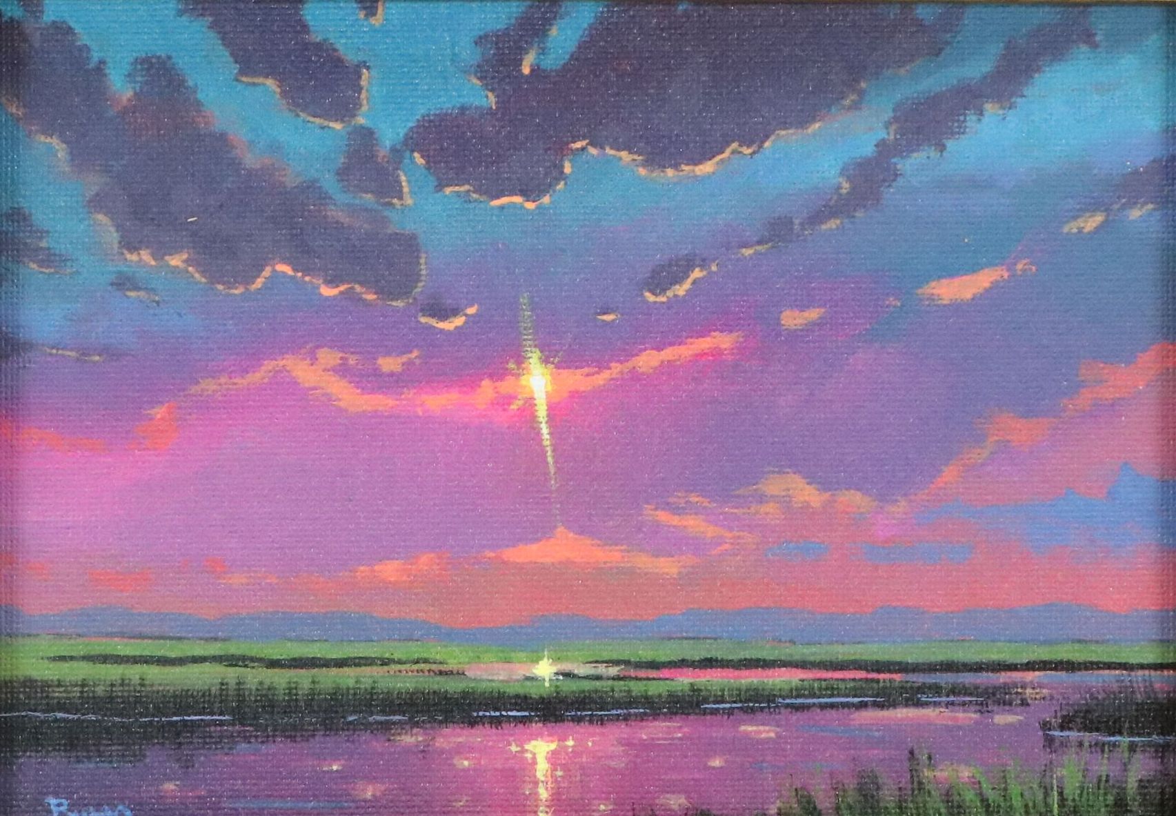 Douglas "Bumo" Johnpeer Acrylic Painting of Sunset Over Marshes, 2026