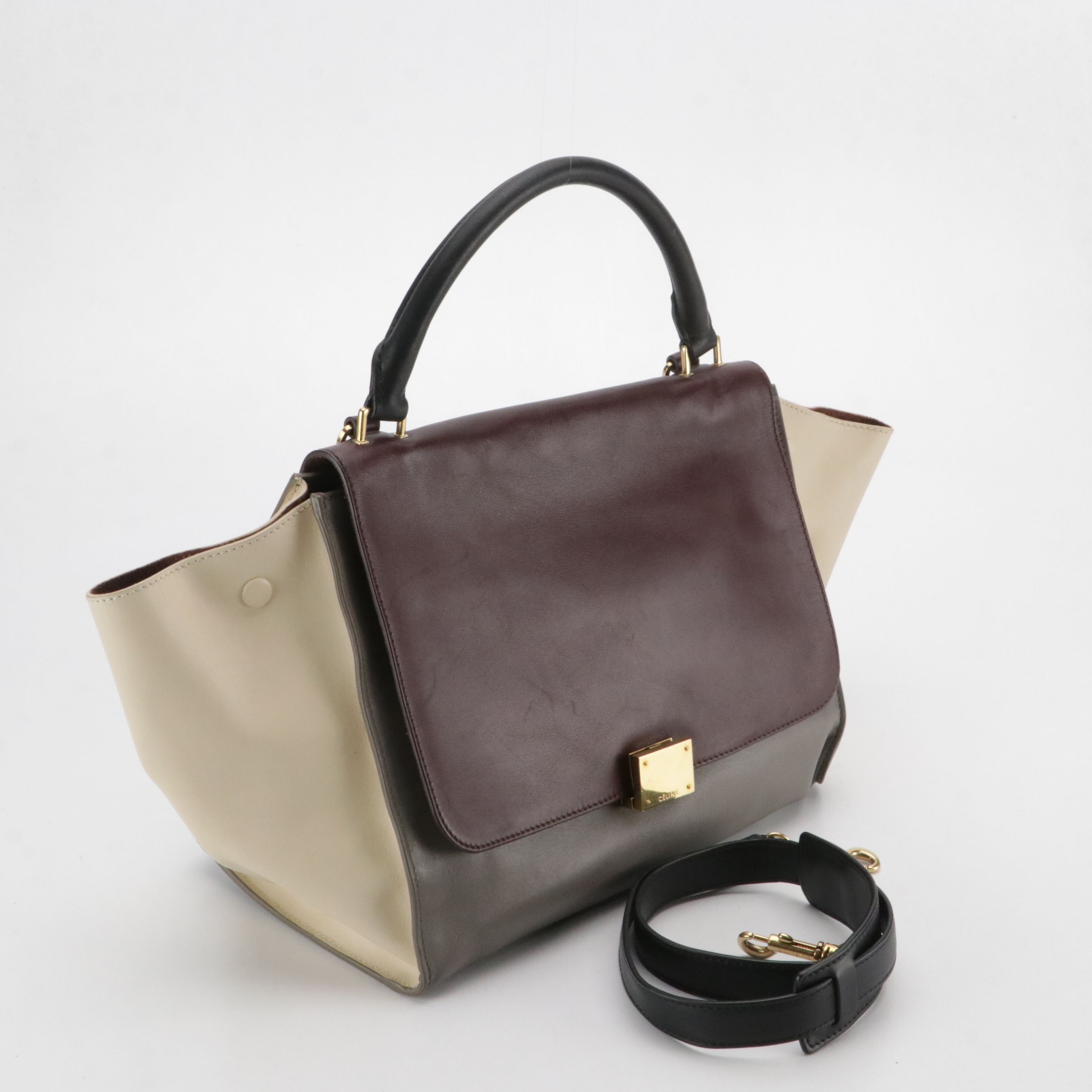 Celine Medium Trapeze Bag in Tricolor Smooth Calfskin Leather