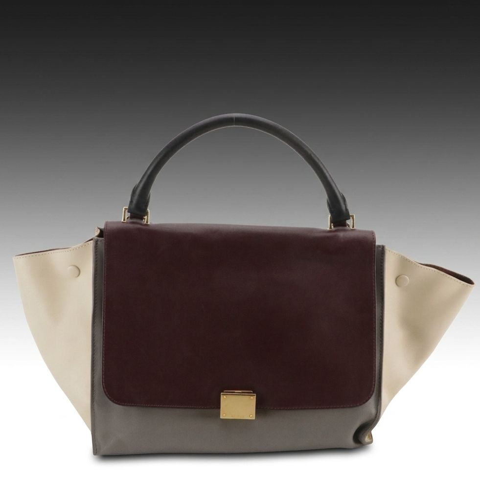 Celine Medium Trapeze Bag in Tricolor Smooth Calfskin Leather