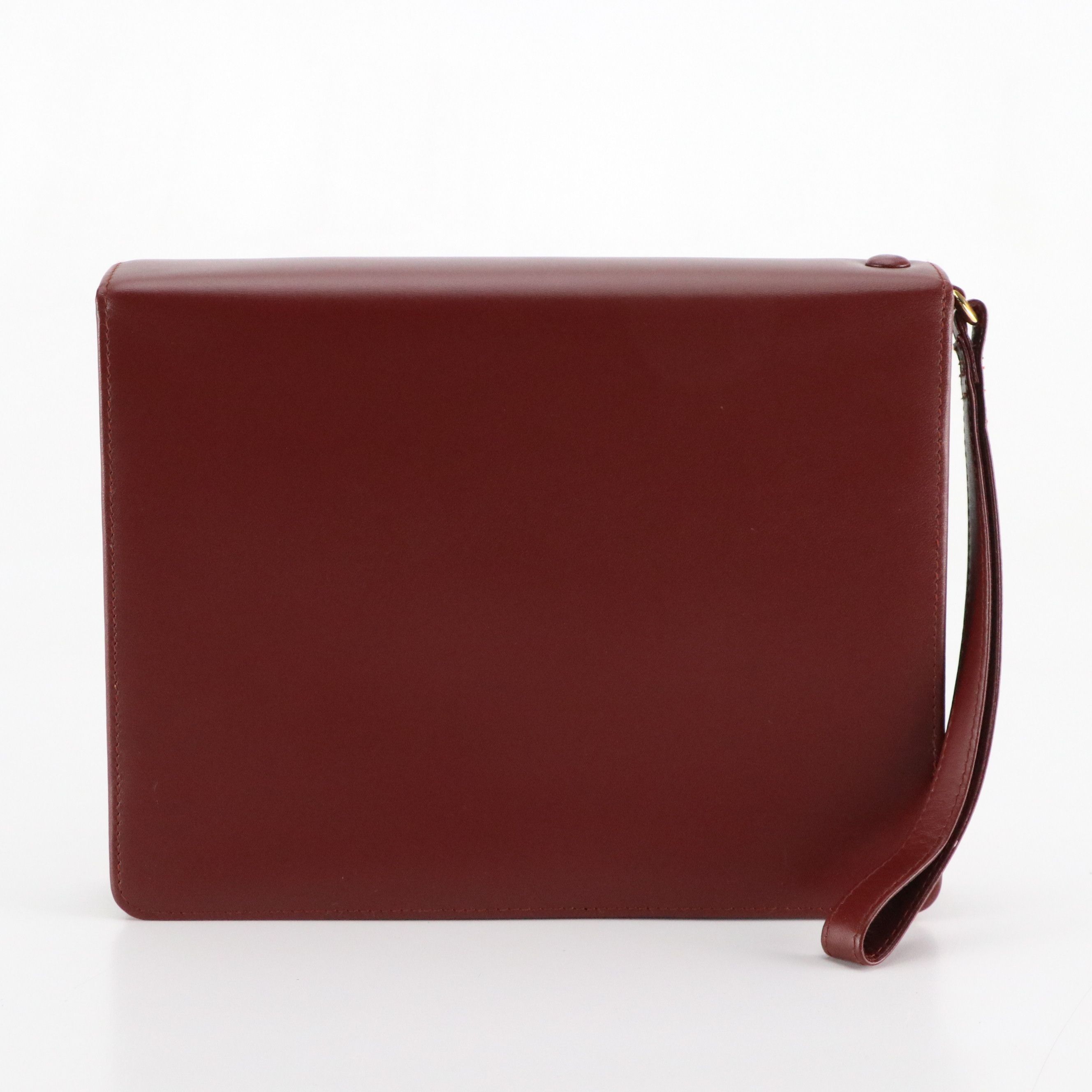 Cartier Must de Cartier Wristlet Clutch in Burgundy Calfskin Leather with Box