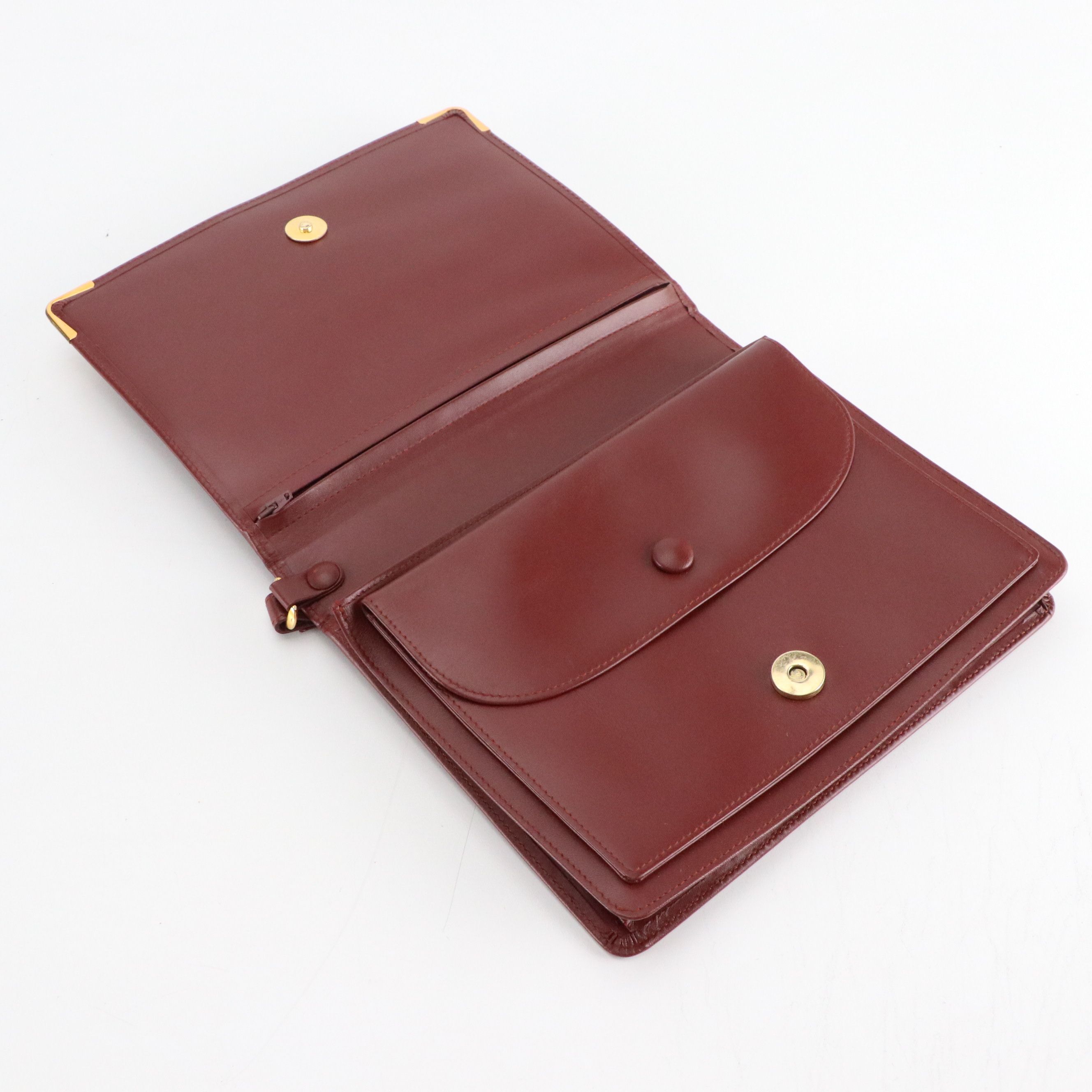 Cartier Must de Cartier Wristlet Clutch in Burgundy Calfskin Leather with Box