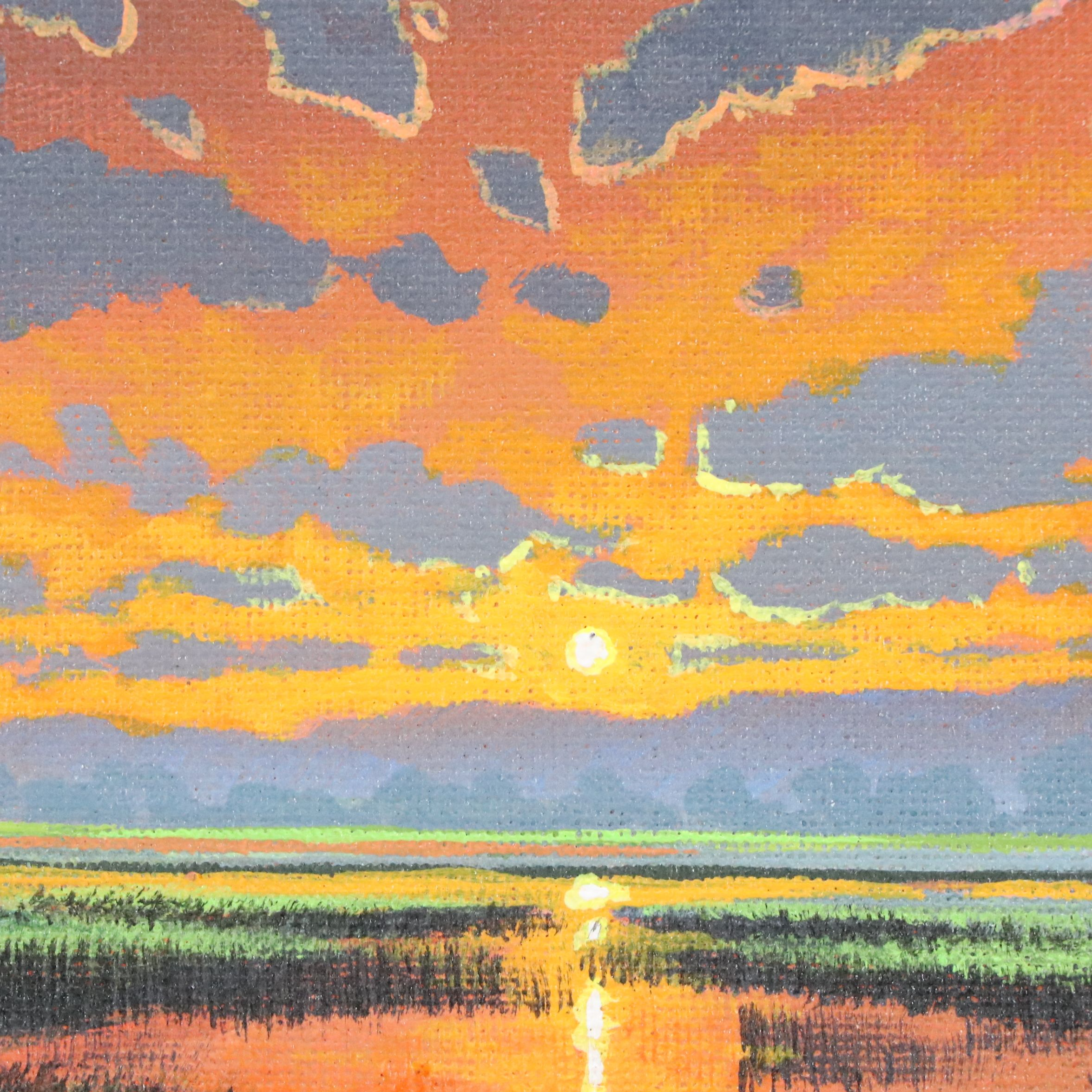Douglas "Bumo" Johnpeer Acrylic Painting of Dusk Marsh Landscape, 21st Century