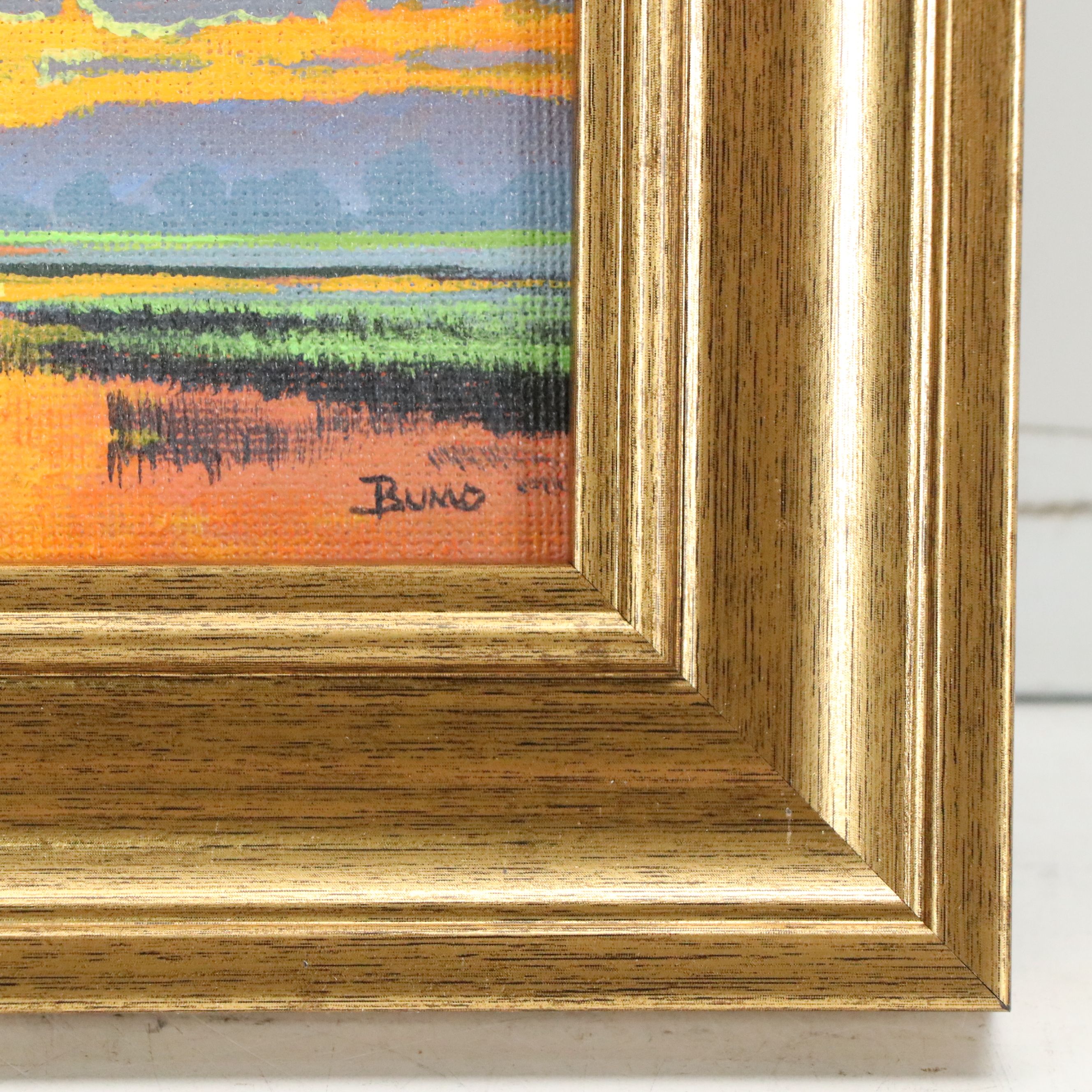 Douglas "Bumo" Johnpeer Acrylic Painting of Dusk Marsh Landscape, 21st Century