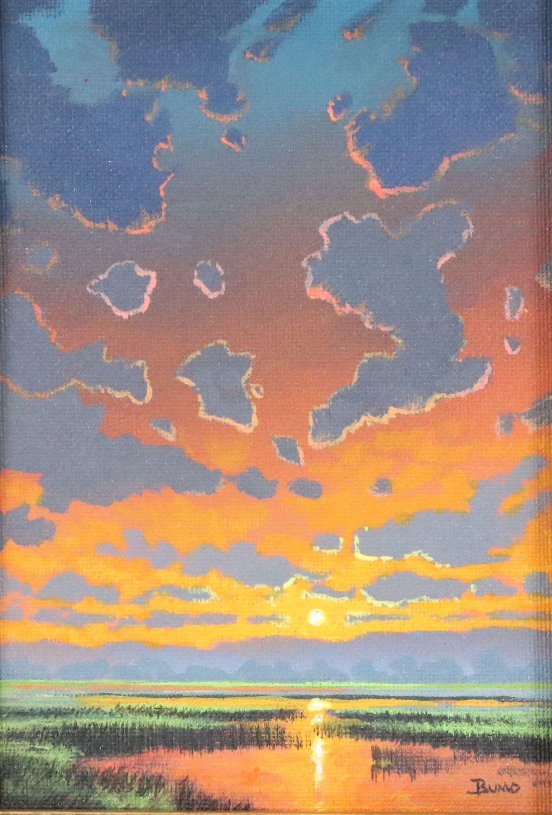 Douglas "Bumo" Johnpeer Acrylic Painting of Dusk Marsh Landscape, 21st Century