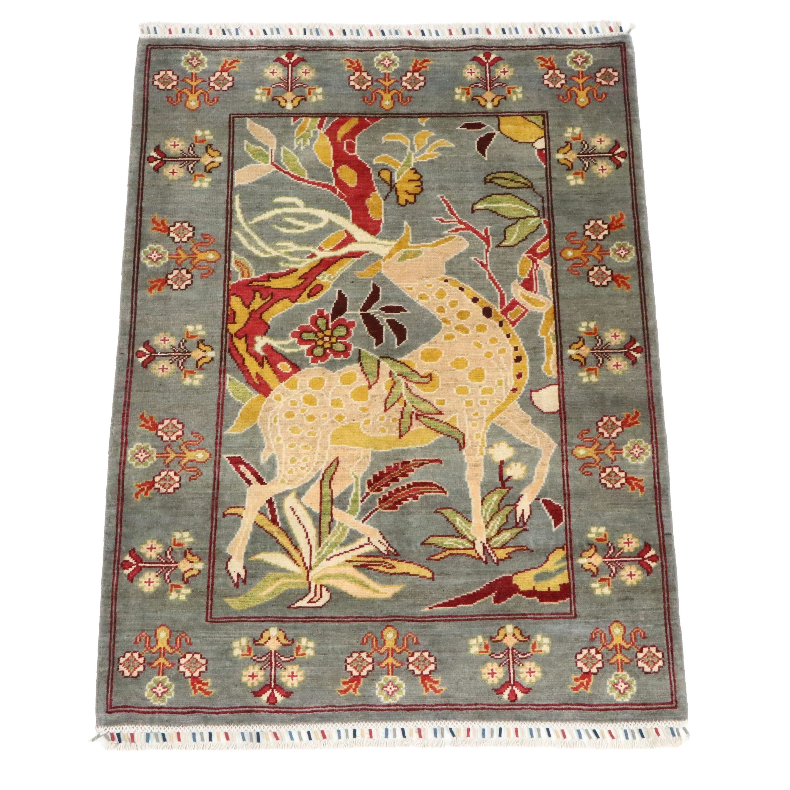 3'3 x 5' Hand-Knotted Indo-Persian Ziegler Pictorial Area Rug