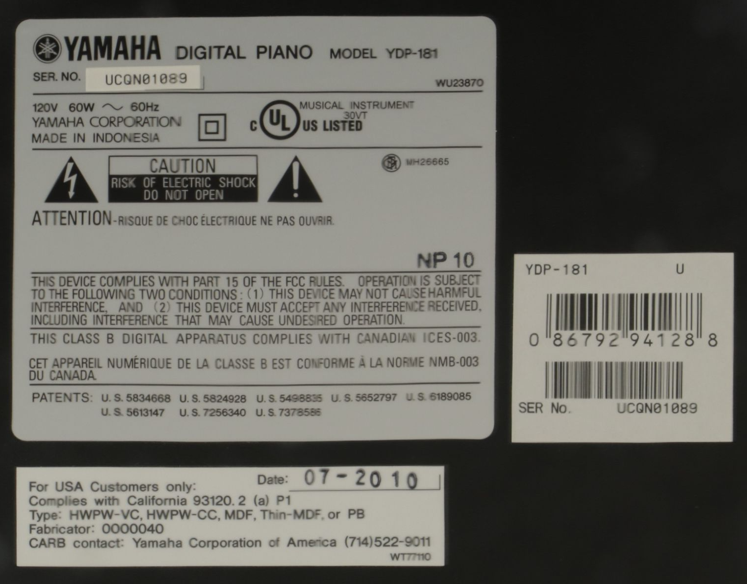 Yamaha "Arius" YDP-181 Digital Piano and Bench, 2010
