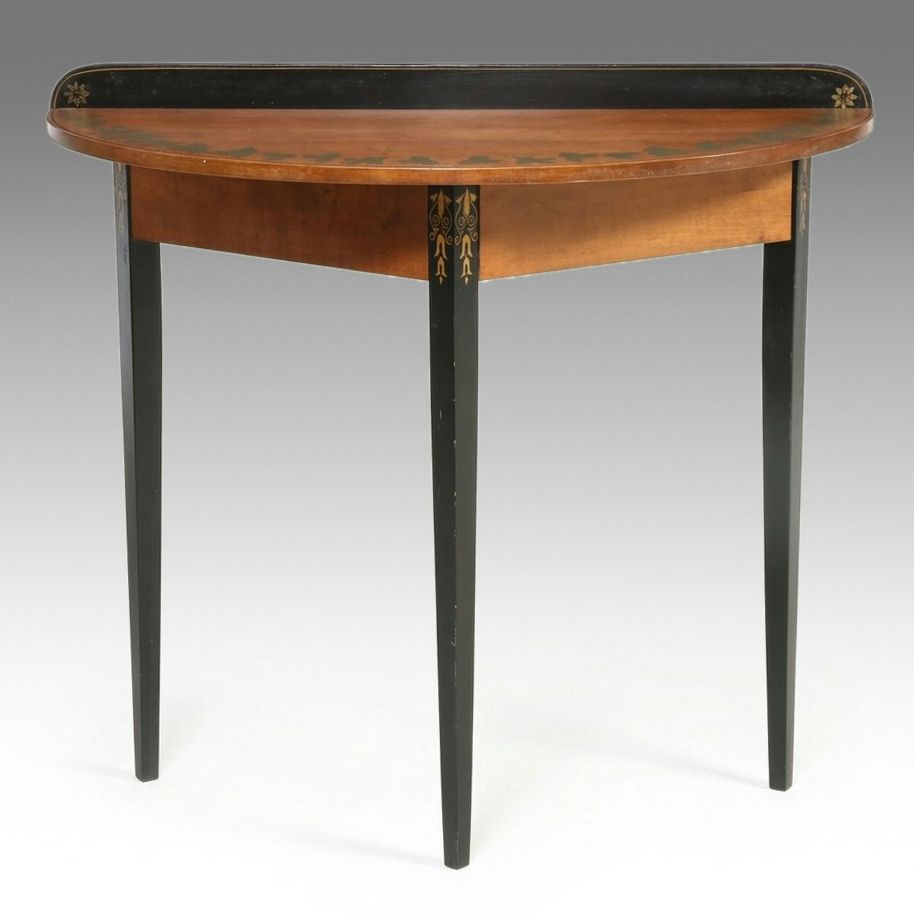 L. Hitchcock Stenciled Demilune Console Table, Late 20th Century