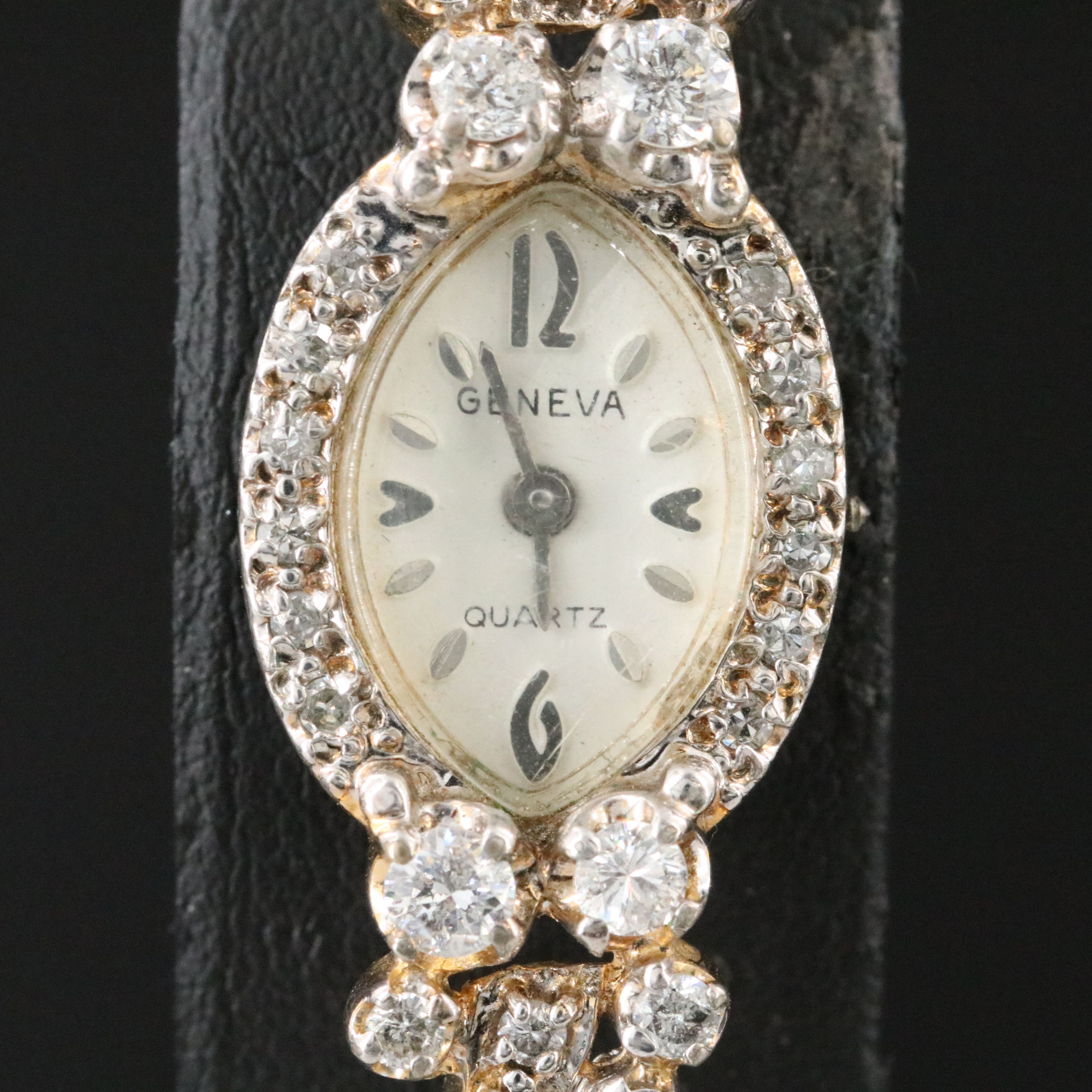 Geneva Diamond Bezel and 10K Bracelet Two-Tone Cocktail Watch