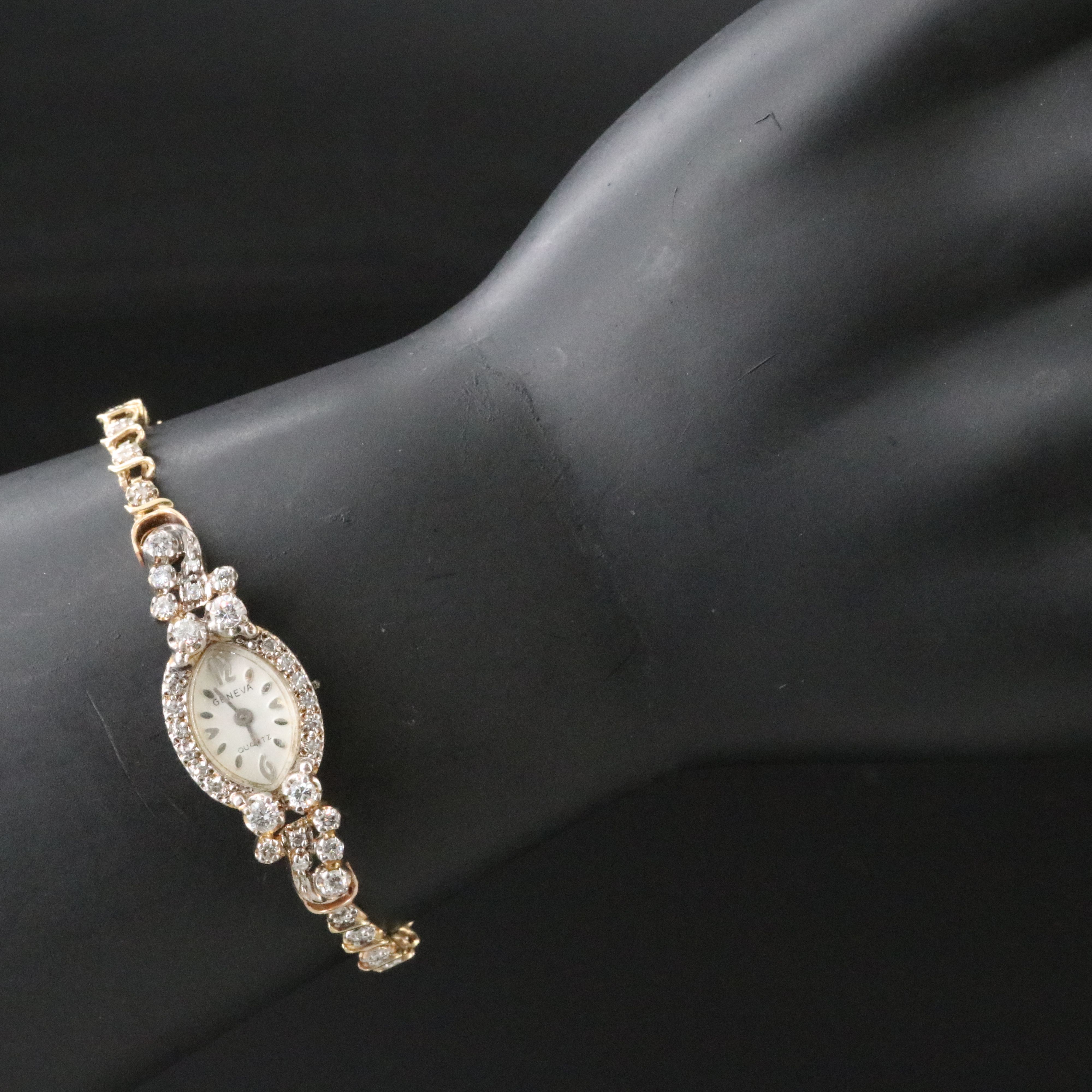Geneva Diamond Bezel and 10K Bracelet Two-Tone Cocktail Watch