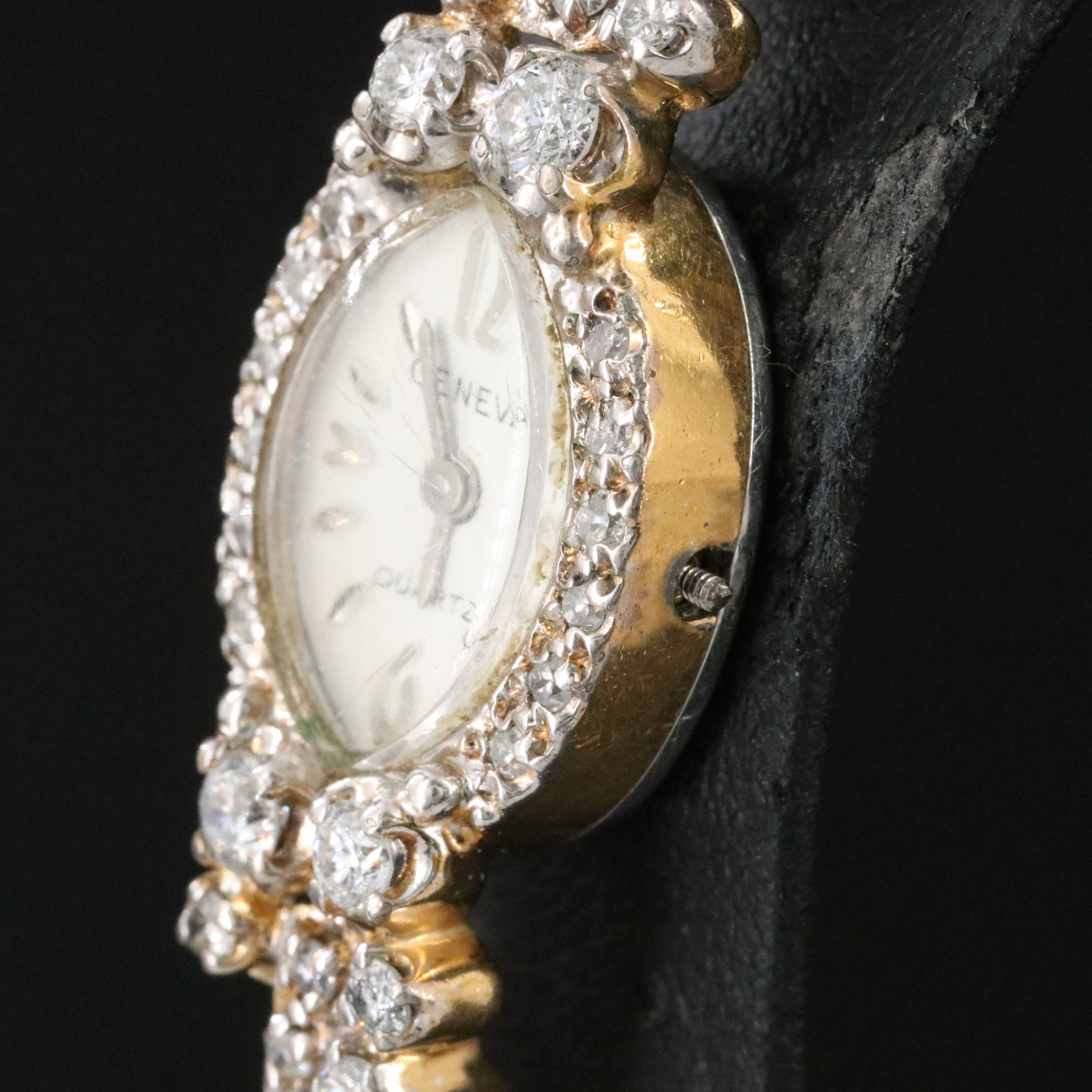 Geneva Diamond Bezel and 10K Bracelet Two-Tone Cocktail Watch