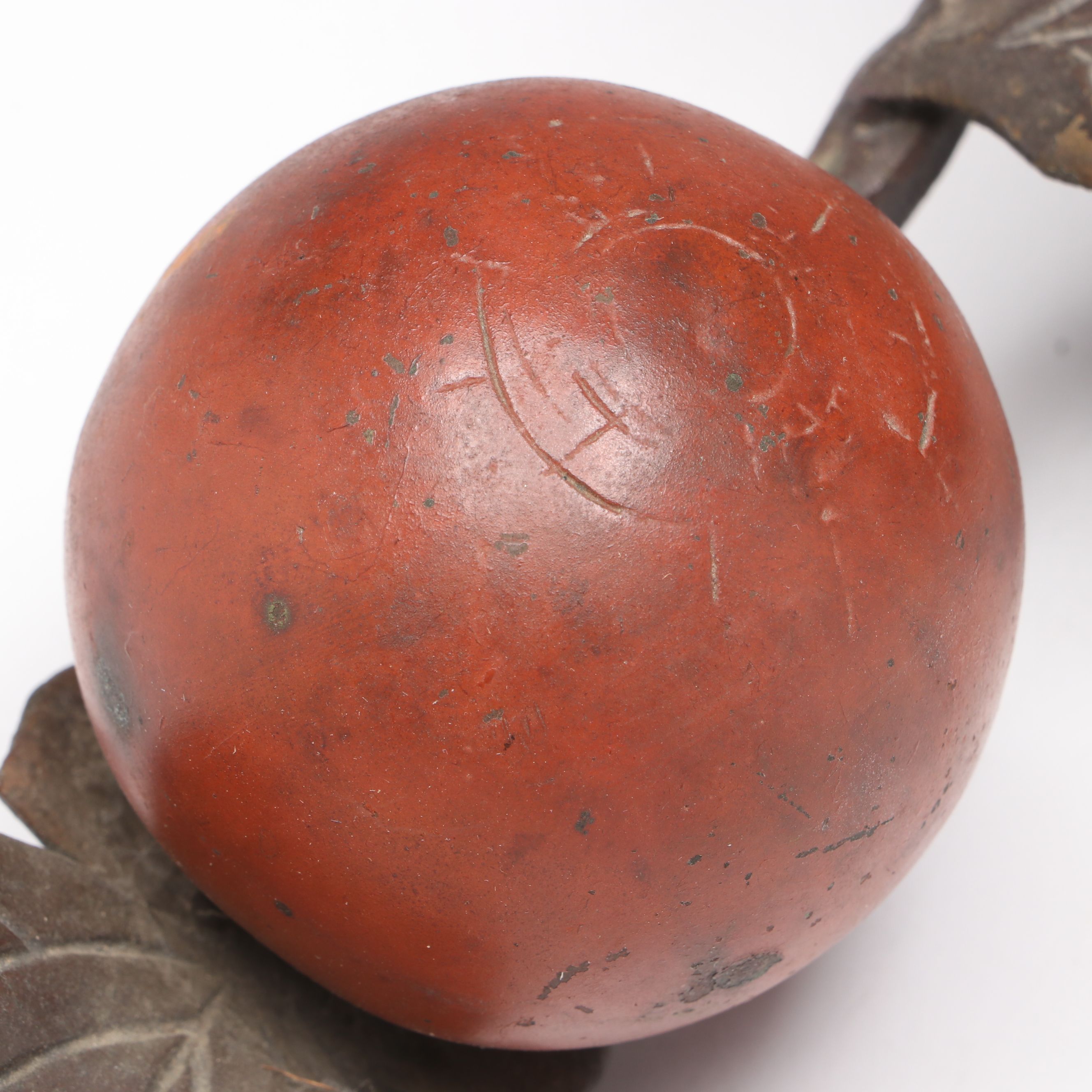 Persimmon Fruit Branch with Leaves Japanese Bronze Okimono Sculpture
