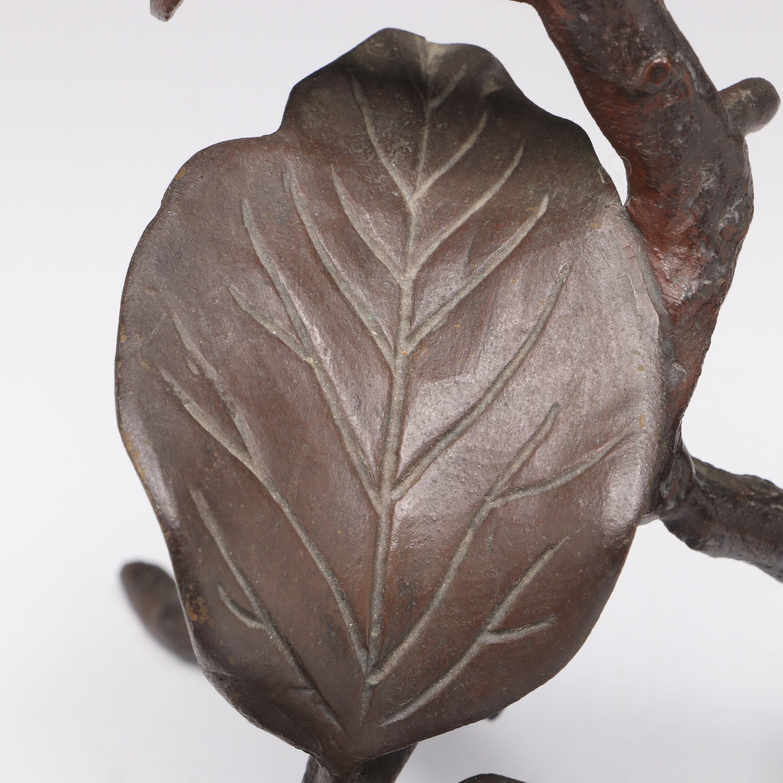 Persimmon Fruit Branch with Leaves Japanese Bronze Okimono Sculpture