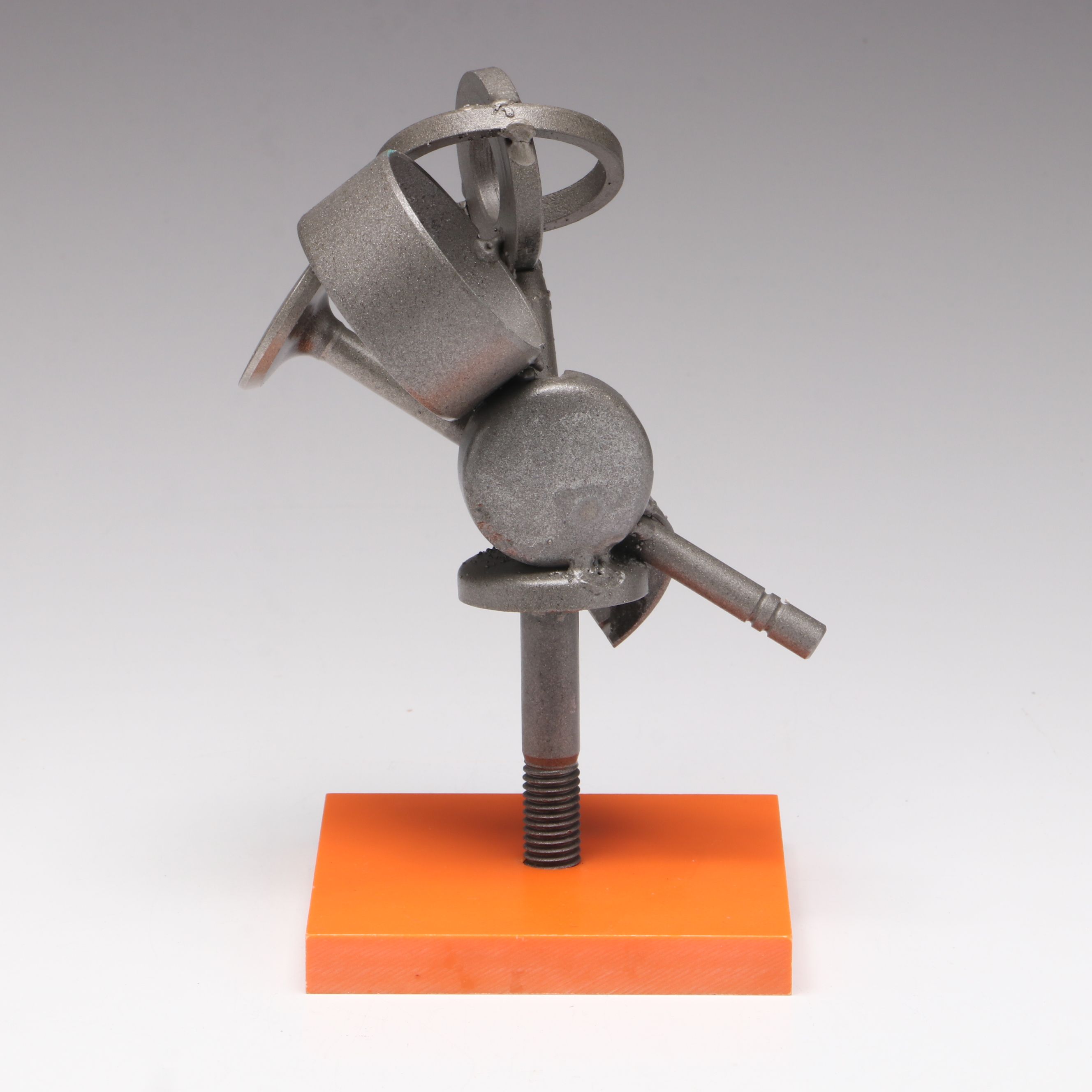 Artist Inscribed Recycled Metal Sculpture on Stand