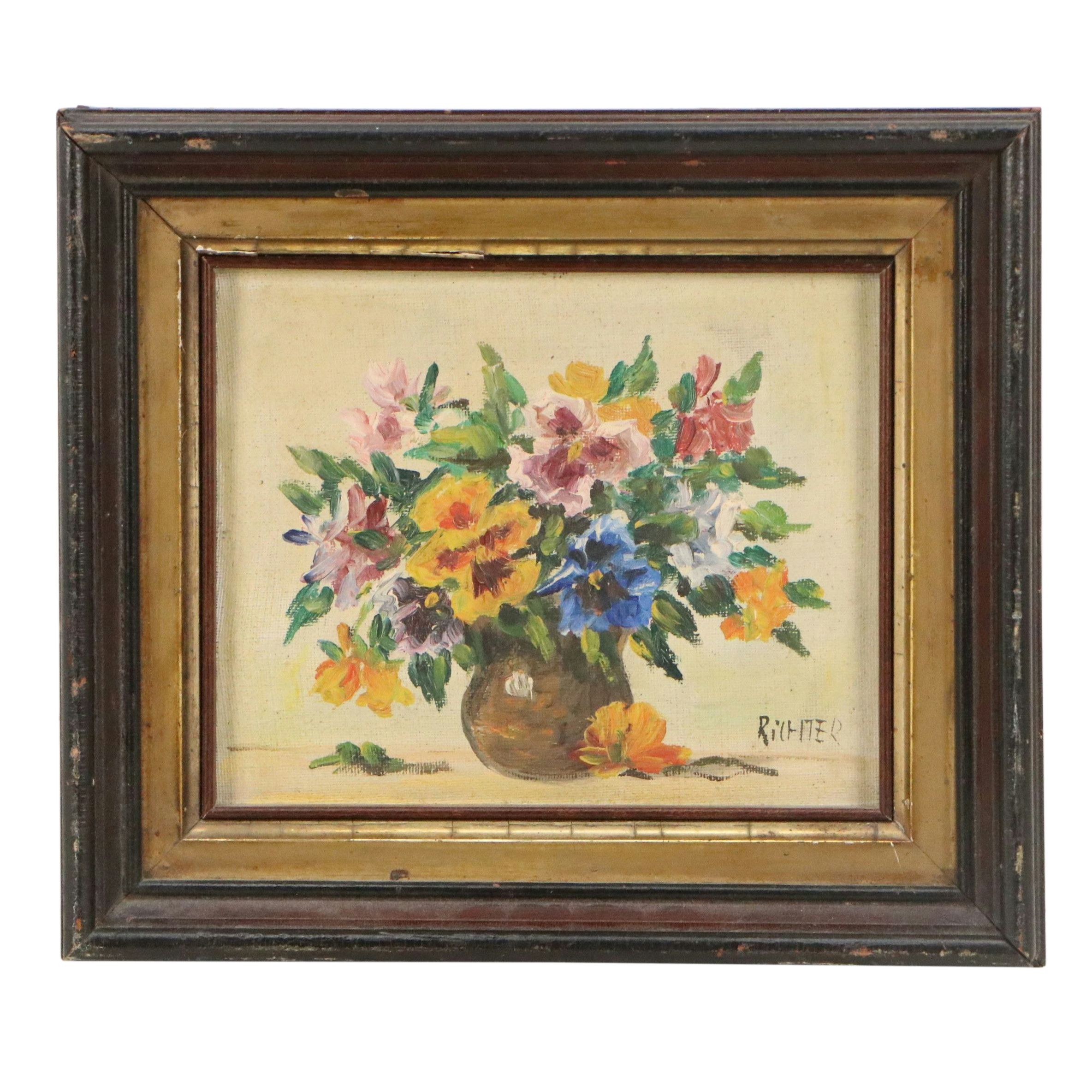 Leopoldine Richter Floral Still Life Oil Painting, Late 20th Century
