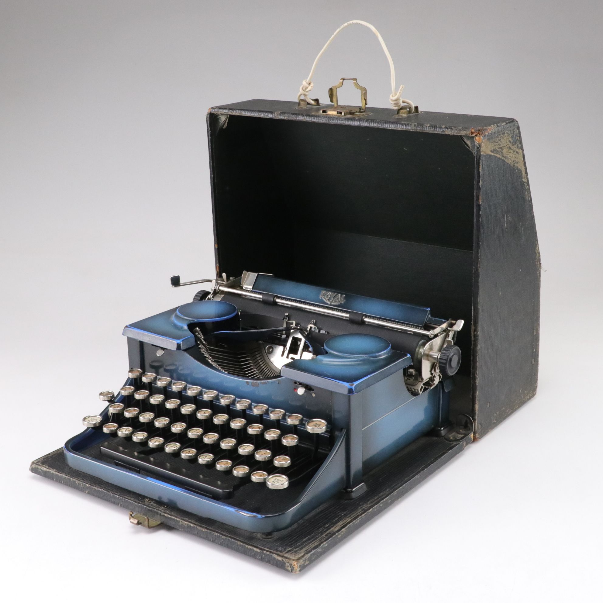 Royal Blue Duotone Portable Typewriter, Early to Mid 20th C.