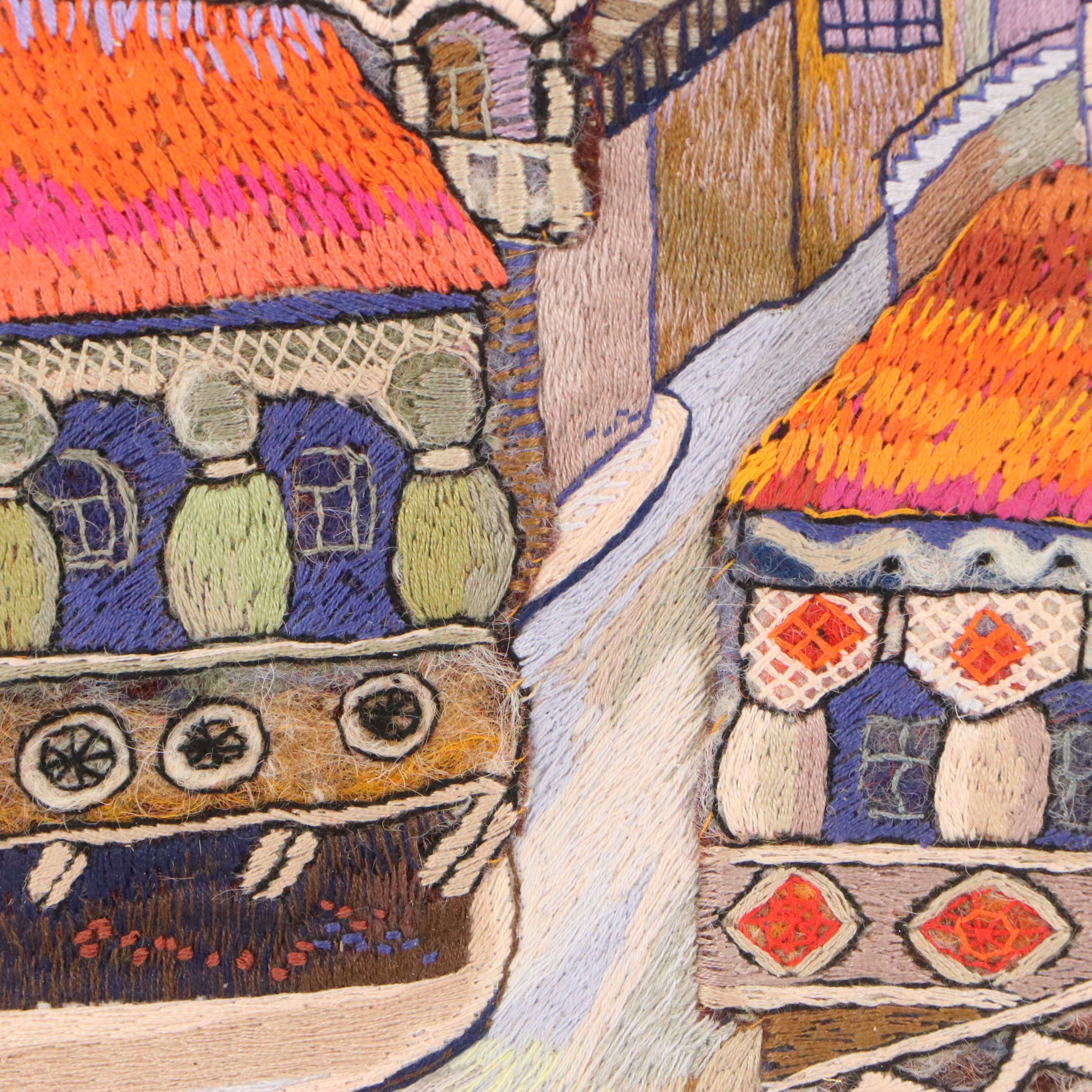 Thea Mamukelashvili Embroidered Fiber Art Landscape "Old City," 2019