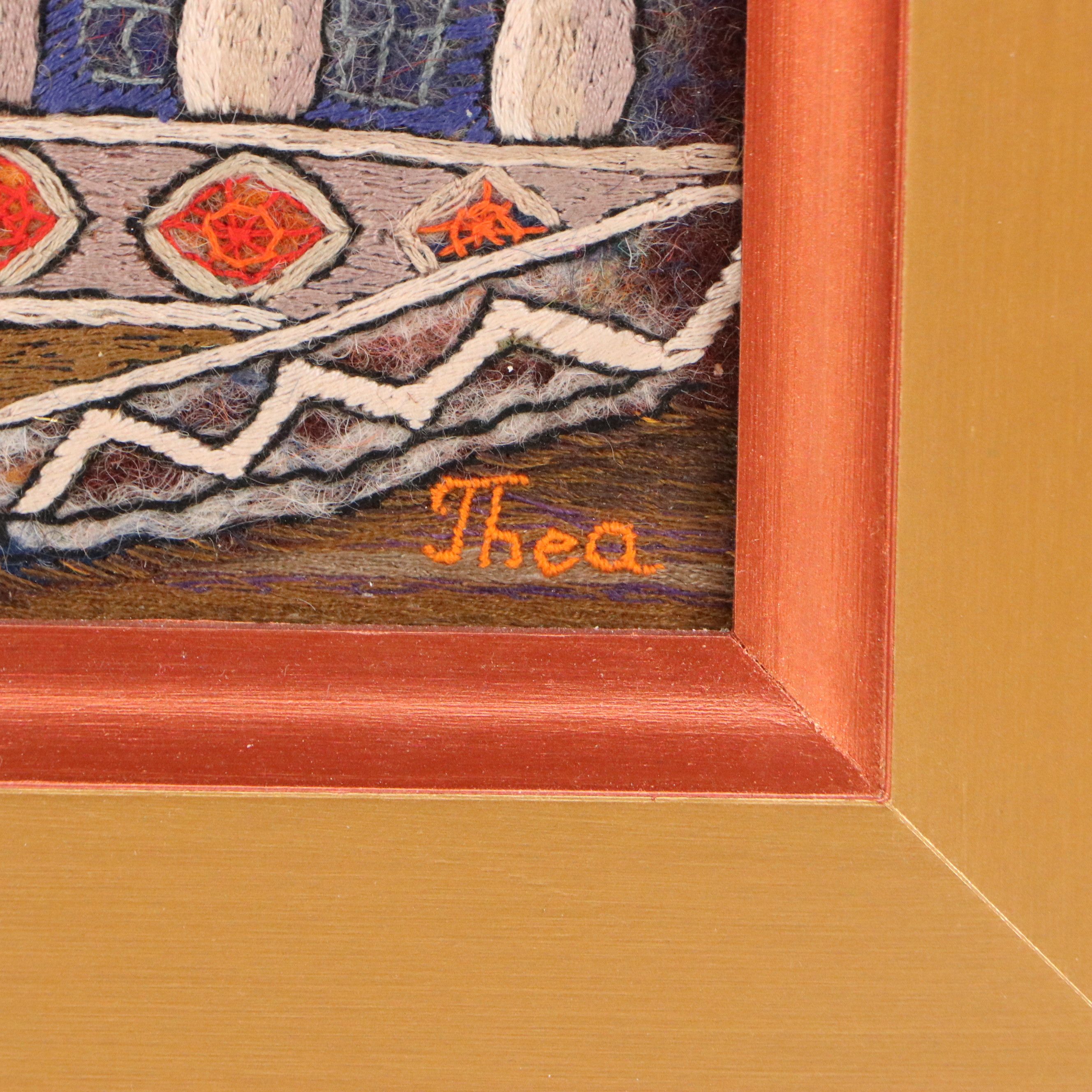 Thea Mamukelashvili Embroidered Fiber Art Landscape "Old City," 2019